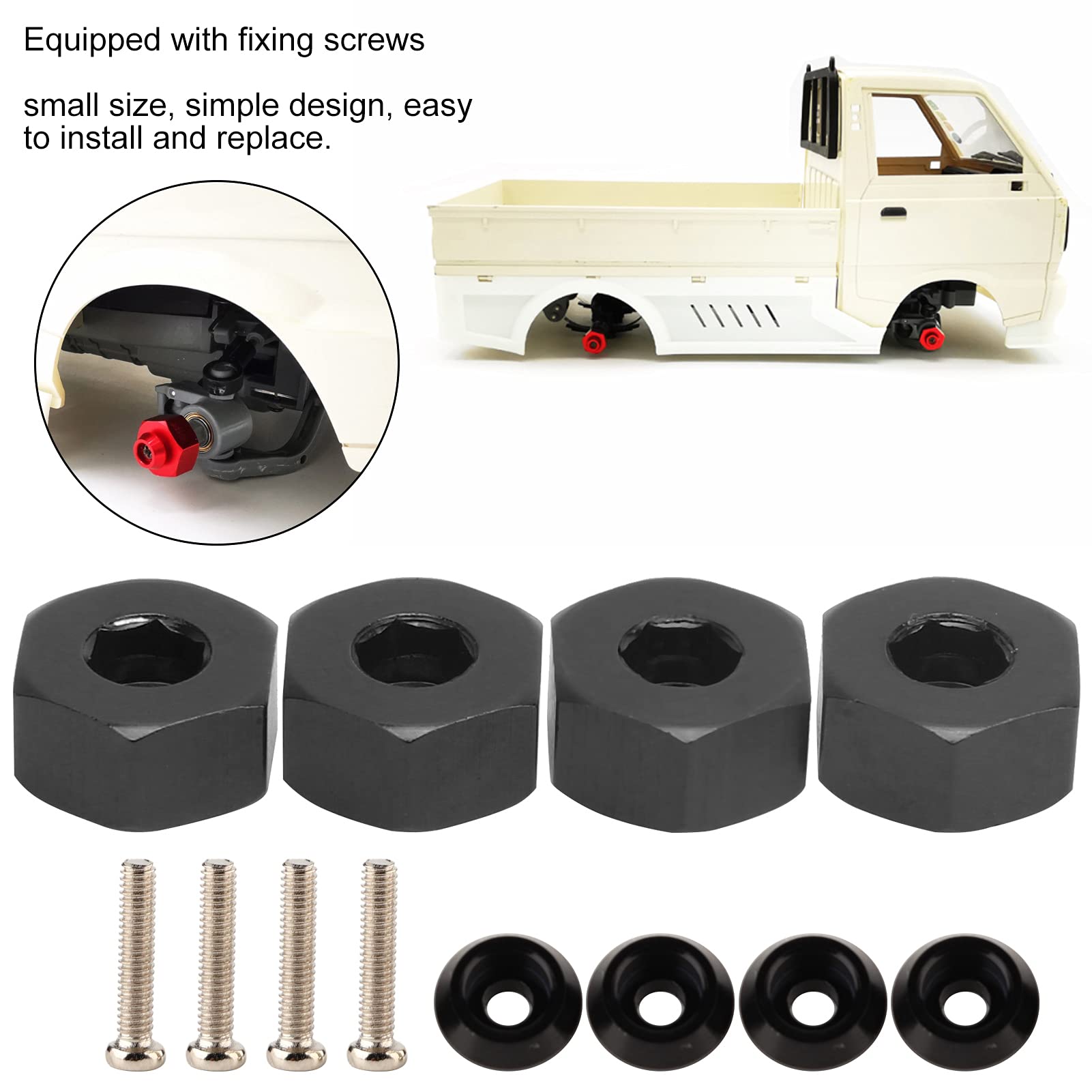 BONKZEBU 4pcs RC Hex Combiner , Wheel Hub Hex Adapter 5mm to 12mm Combiner Available for WPL D12 1/10 RC Model Trucks (Black BL)