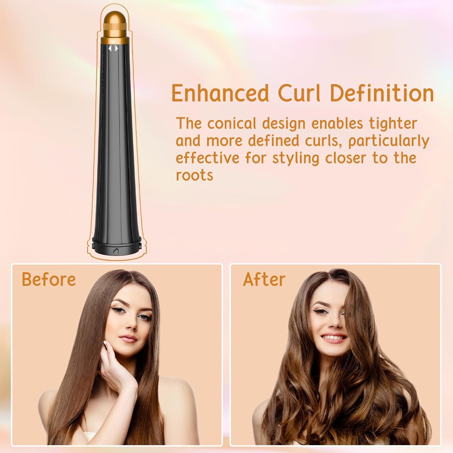 Hair Long Conical Barrel for Dyson Airwrap, 0.78-1.4Inch/ 20-36mm Conical Long Curling Barrels Compatible with Airwrap HS01/05, Self-Curling Hair Roller Curlers Attachment, Gold - Image 4