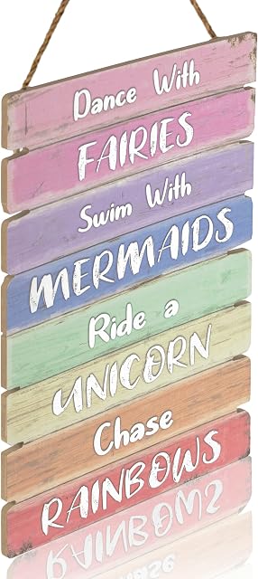 Something Unicorn Pastel Rainbow Wall Hanging Sign for Teen Girls, Kid's Bedroom, Nursery, College Dorm, Rainbow Lovers,12x17 in, Rainbow