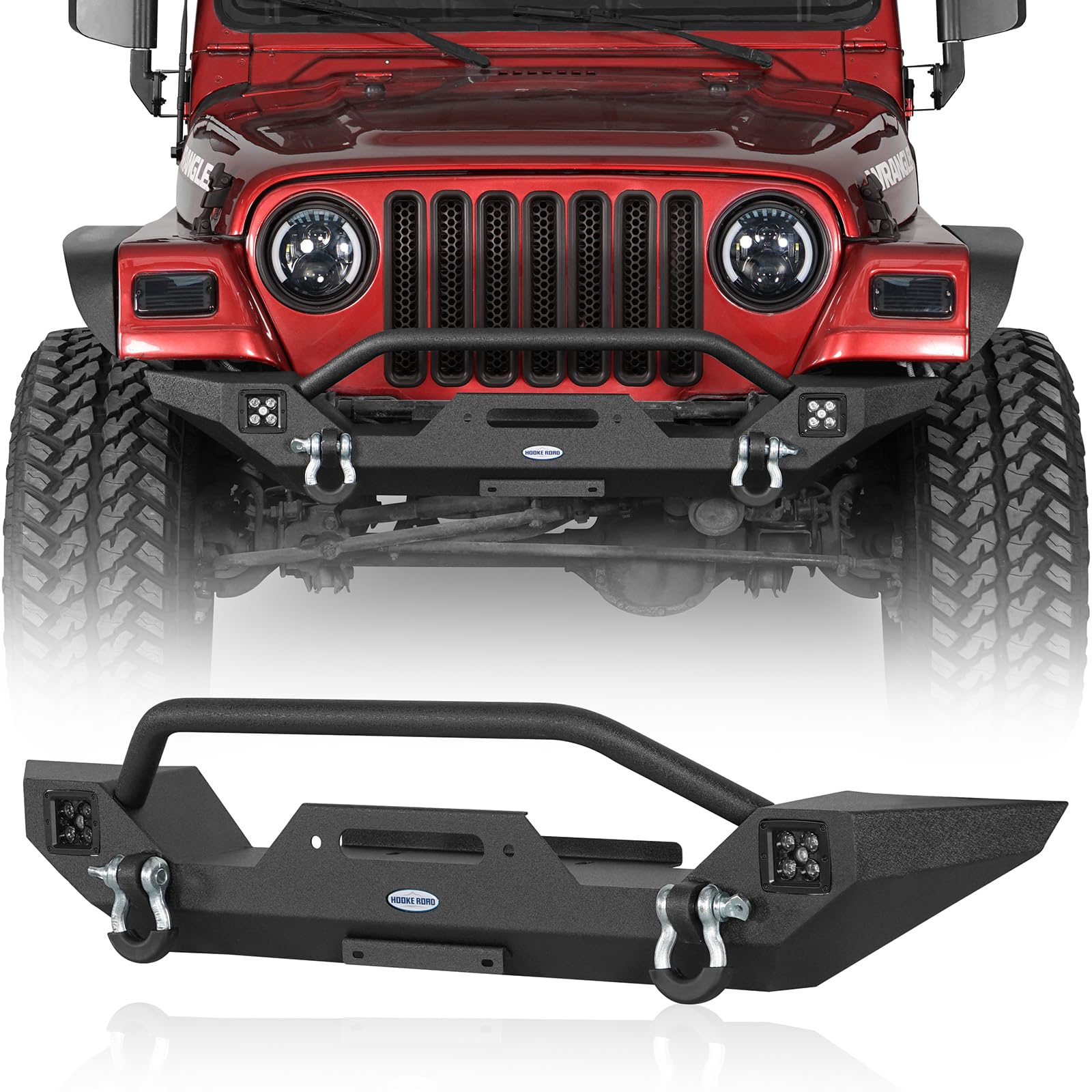 u-Box Wrangler Front Bumper w/Winch Plate for Jeep Wrangler YJ TJ 1987-2006 Rock Crawler Steel Bumper w/LED Lights & D Rings