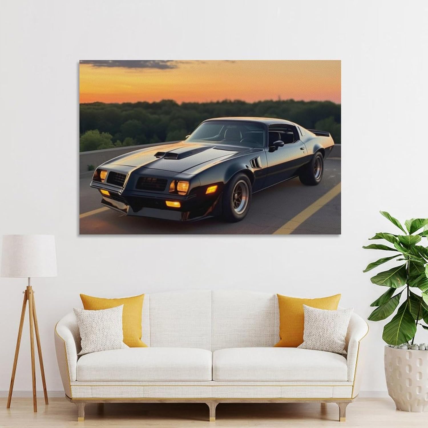 Classic Automotive American Muscle Car Sunset Posters & Prints Canvas Wall Art Living Room Decor for Men Aesthetic Paintings Pictures Framed Unframed 20x30inch(50x75cm)