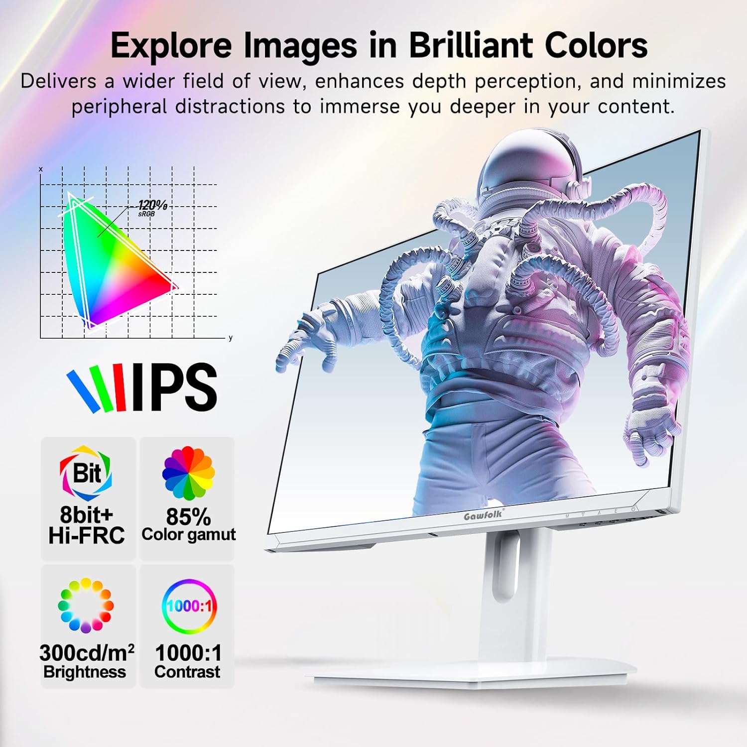 Gawfolk 27 Inch 4K Gaming Monitor 160Hz, White PC Computer Monitors UHD 3840 x 2160p, IPS Screen for Home & Office, Freesync, DP 1.4, HDMI 2.1, Eye Care, Wall Mount Compatible 5 7175tqTOvtL. AC SL1500