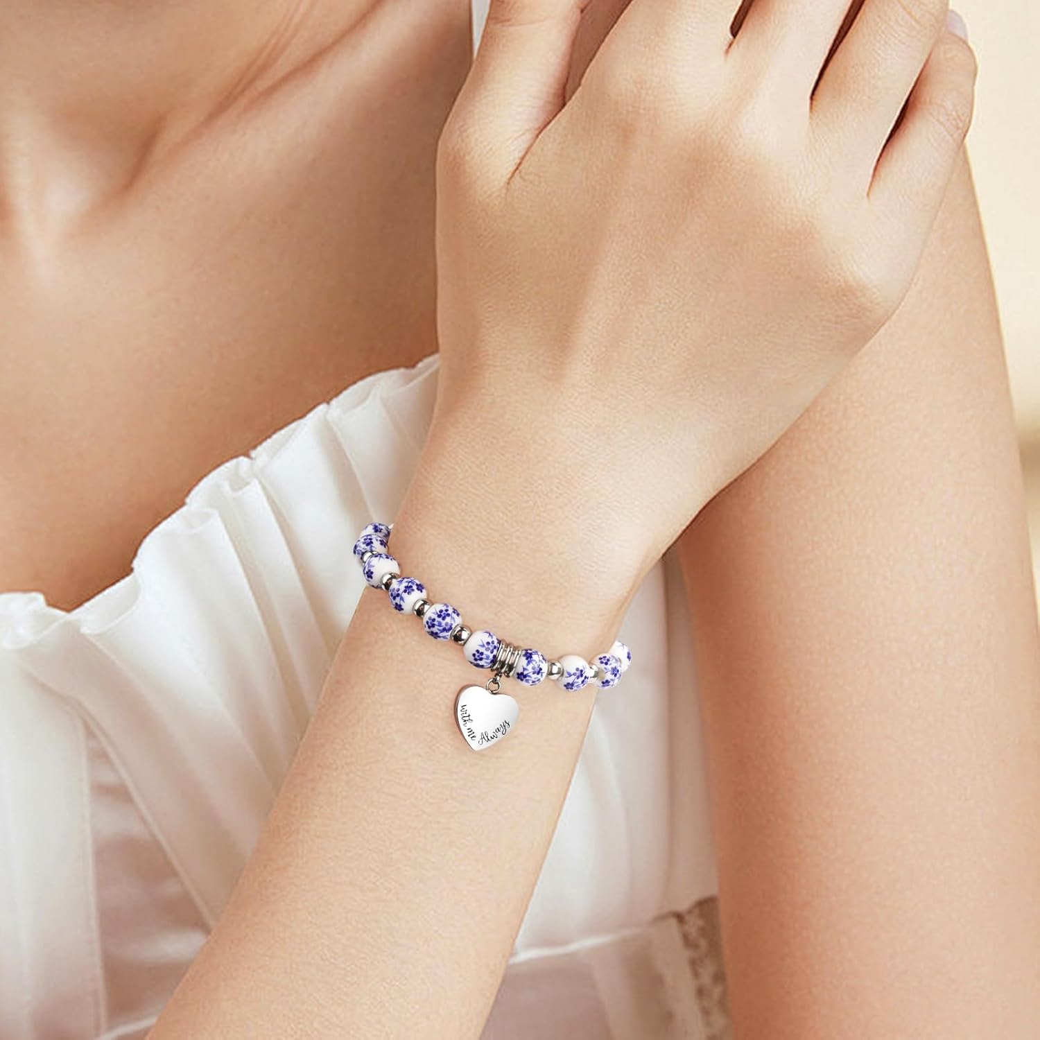 XIUDA Heart Cremation Memorial Urn Bracelet 316L Stainless Steel Keepsake Jewelry Urn Bracelet for Ashes for Women-With Me Always - Image 6