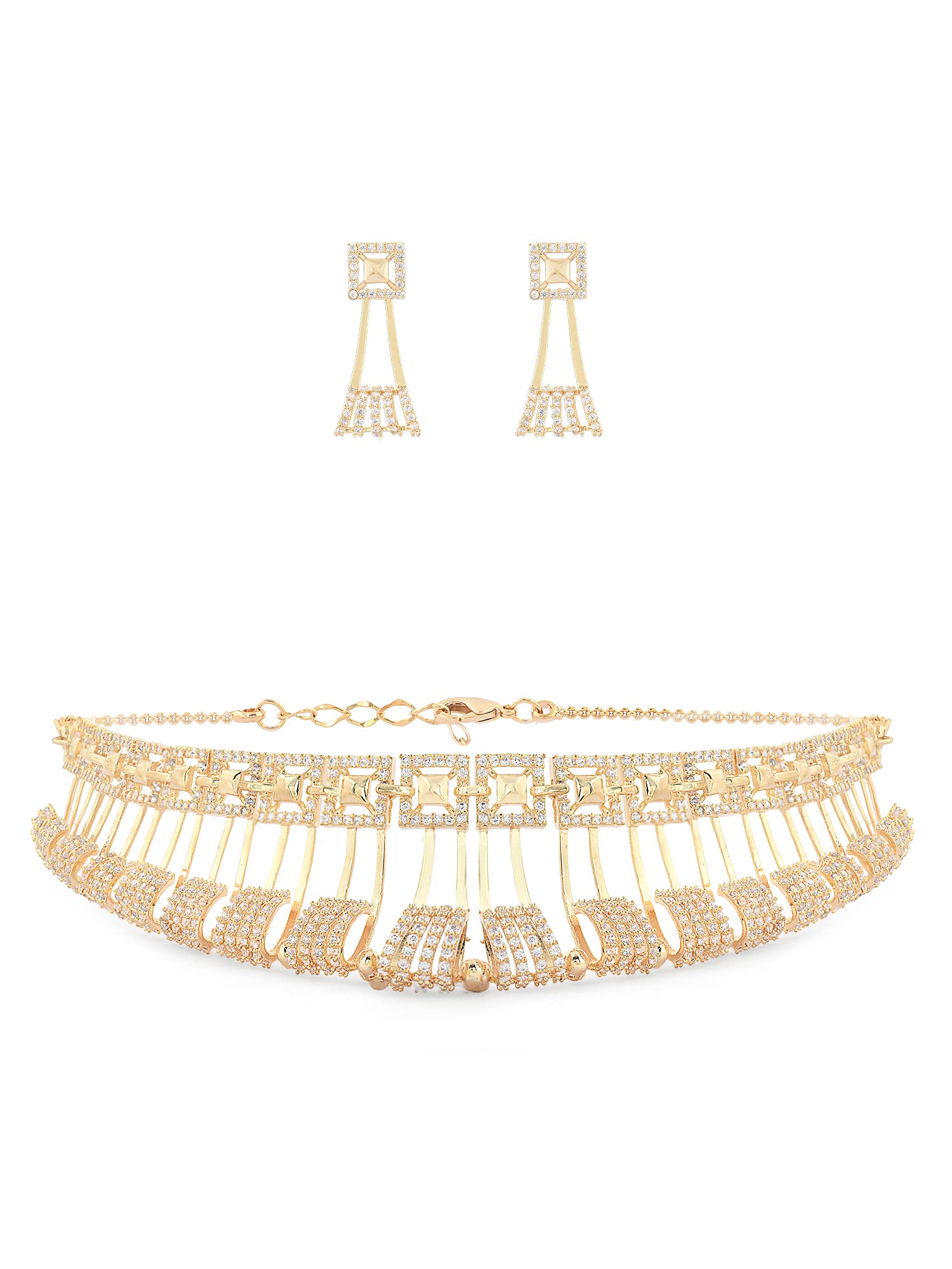 ZAVERI PEARLS Gold Tone Dazzling Cubic Zirconia Choker Necklace & Earring Set For Women-ZPFK15420 (B0BVZX98F4) Amazon Price History, Amazon Price Tracker