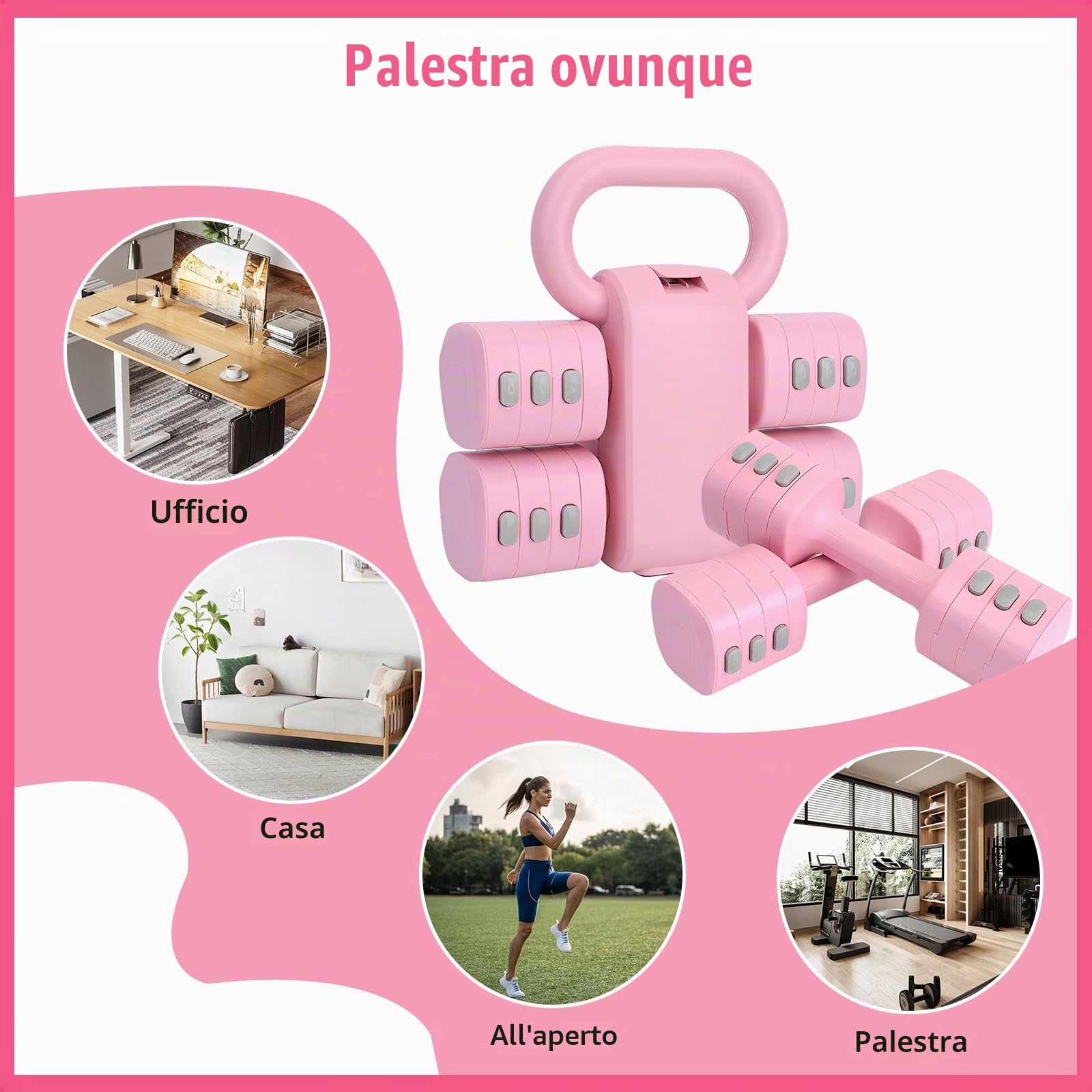 Set Kettlebell Regolabile, Pesetti Manubri Palestra per Donne, (2 in 1) Rosa Kettlebell Pesi Regolabili Manubri 1 kg per Donne – Kit Palestra Casa e Allenamento