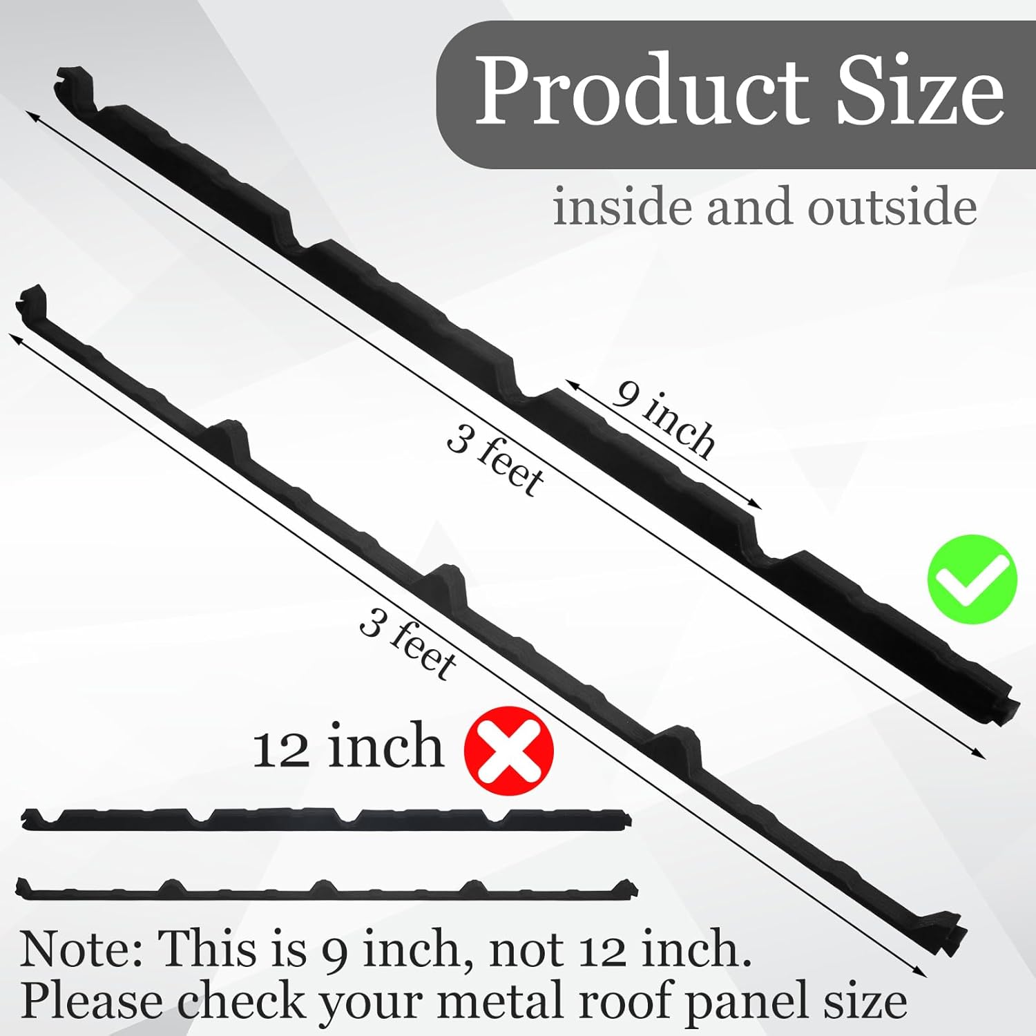 Pushglossy 20 Pcs 9in Outside Inside Foam Closure Strips for Metal Roofing Panels, 3ft Long Classic Rib Profile Metal Roof Closure Strips for R Panels, 10 Outer & 10 Inner(Common Style)