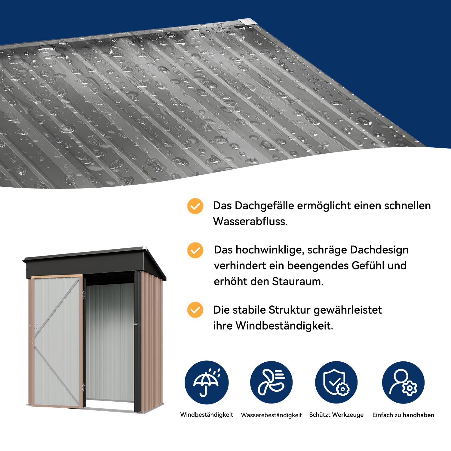Aoxun Metall Gerätehaus mit Lüftungsschlitz, Outdoor-Schuppen, Werkzeugaufbewahrung, Fahrradschuppen, Gartenwerkzeug-Schuppen, für Terrasse, Rasen, 90 x 150 cm