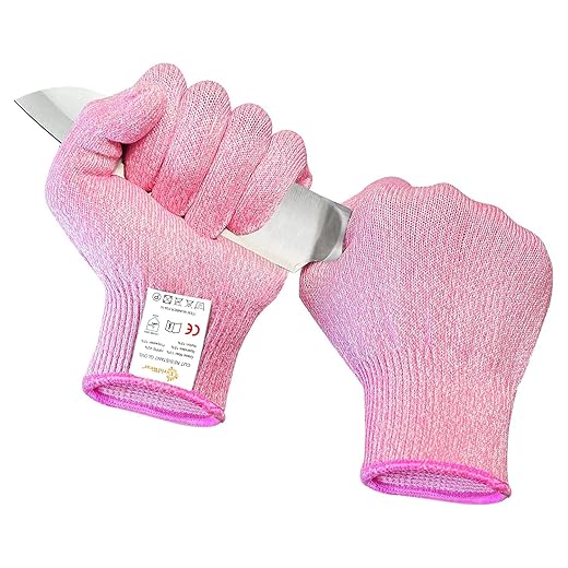 Evridwear Cut Resistant Gloves Food Grade Level 5 Kitchen Safety Protection (Medium, Pink)