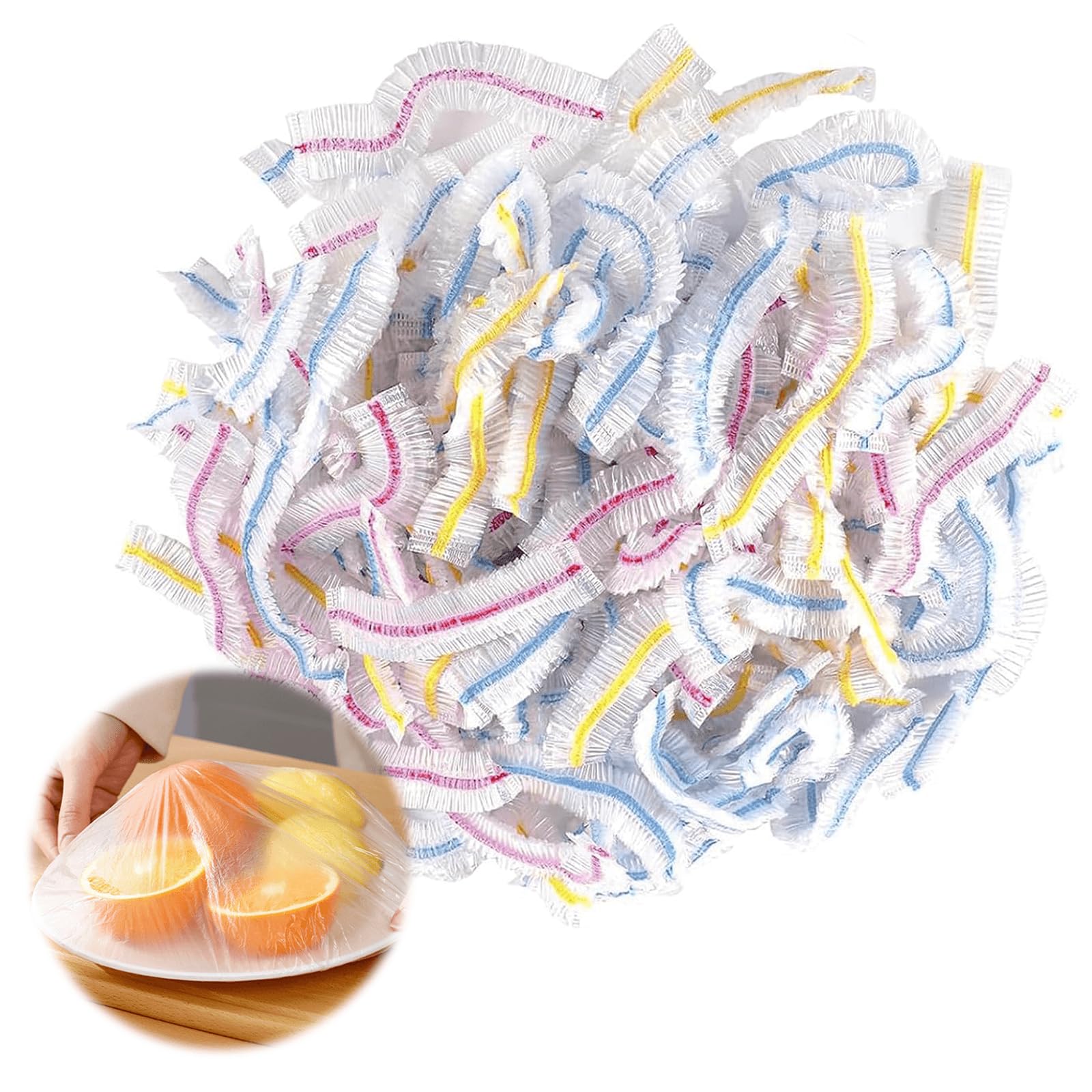 Pwocvoe 100Pcs Fresh Keeping Bags, Reusable Sealing Elasticated Food Covers, Fresh Keeping Wrap Bag, Universal Food Covers Cling Film Bags for Kitchen Fruits Vegetables Preservation Food Storage