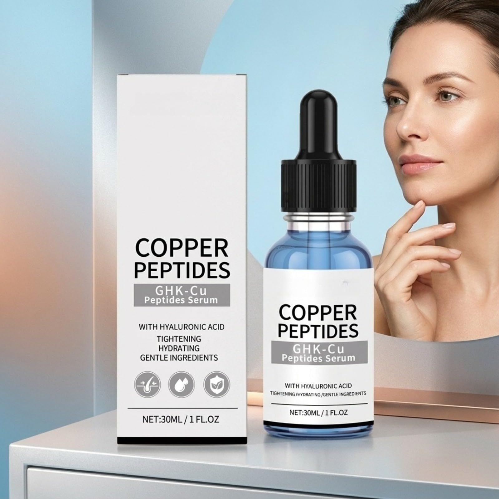 Siero peptidi con siero ialuronico per viso acido,con acido ialuronico - Siero viso anti,Siero viso con peptidi di rame. (3 bottiglie-30 ml)