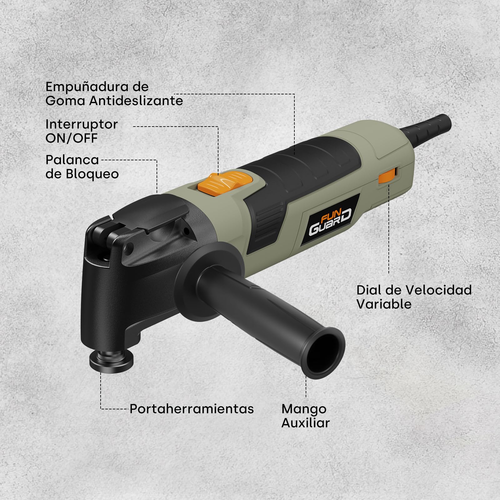 300W Multiherramienta Oscilante, Herramientas Oscilantes con 6 Velocidades, 15000-22000RPM, 30 Accesorios, Mango Auxiliar, Ángulo de Oscilación 3.5°, para Cortar, Lijar, Raspar, Serrar