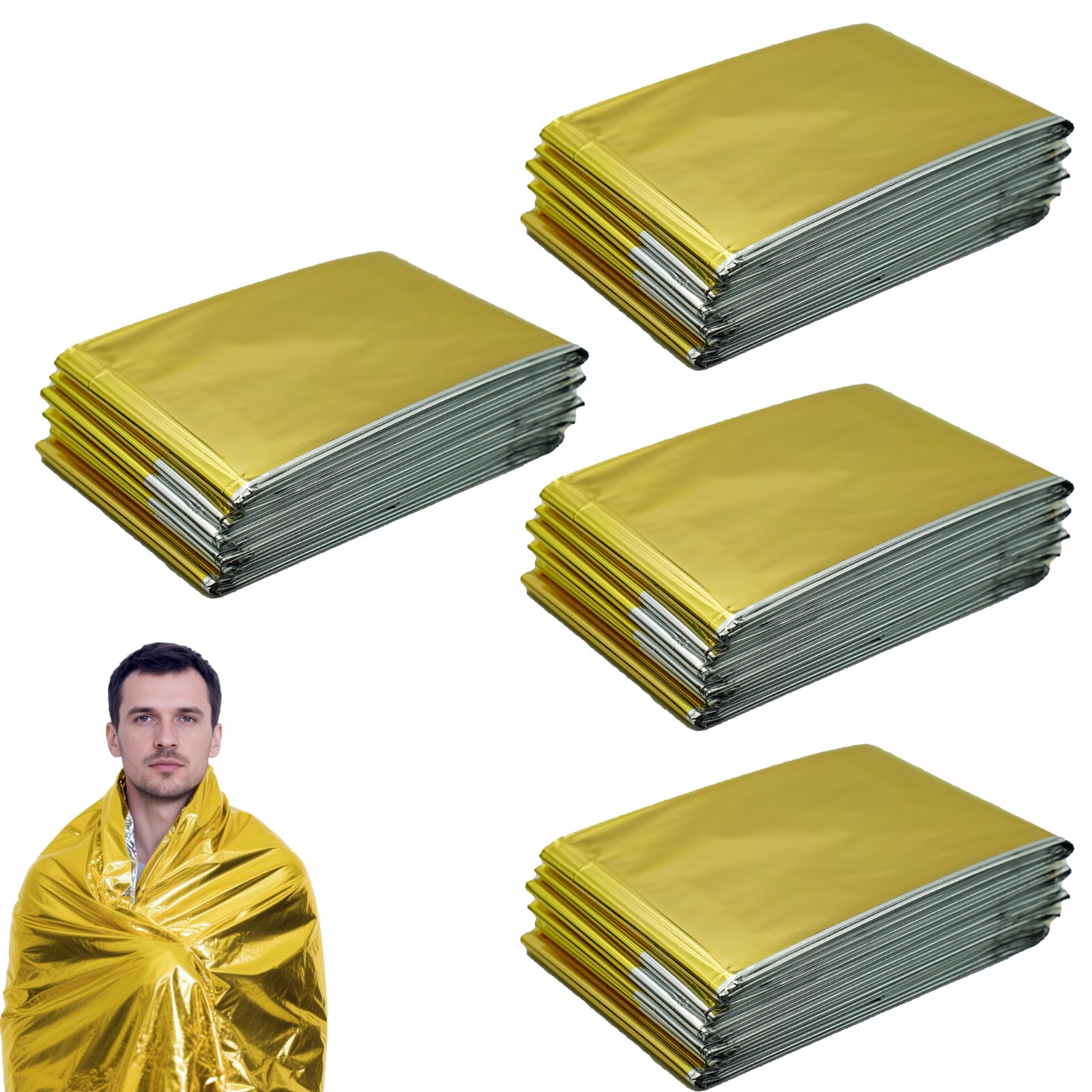 RLXMARTD 4 Pakete Rettungsdecke Gold/Silber 210x160cm Rettungsfolie Wärmedecke Erste Hilfe Wärmefolie Emergency Blanket (4, Gold/Slive)