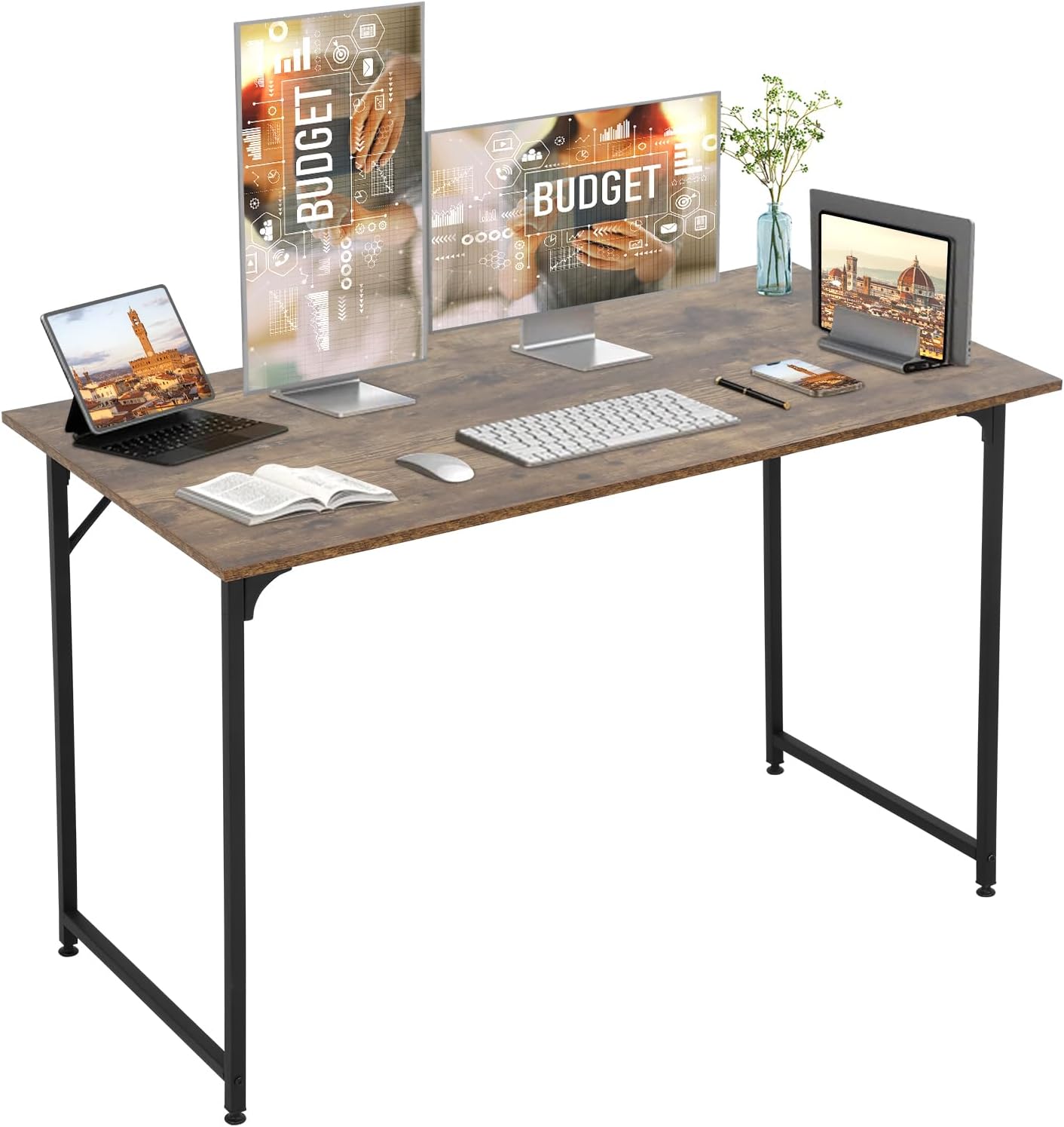 BSTOPHKL Computer Desk Office Desk Gaming Desk with Adjustable Leg Pads,Modern Simple Style Writing Study Work Computer Table for Small Space (Vintage)