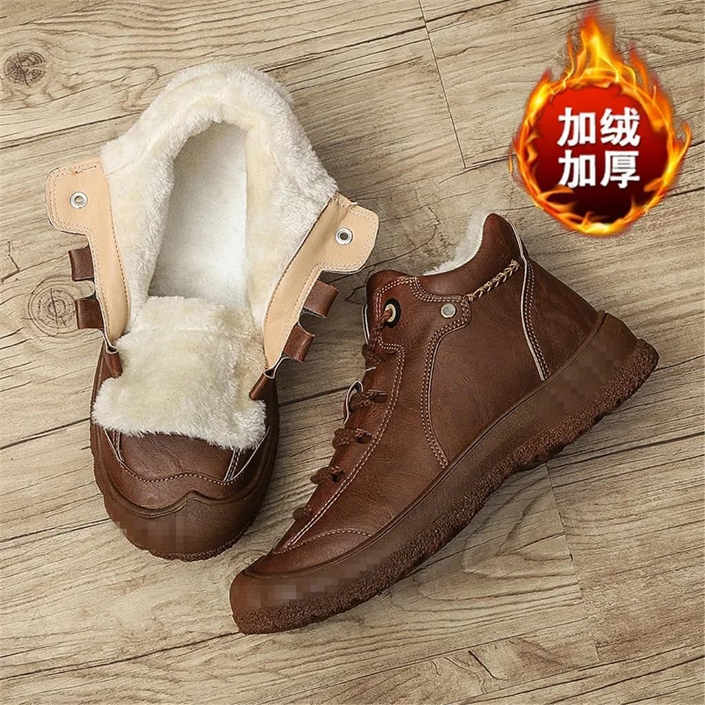 Men's Leather Shoes, Men's Warm Cotton Shoes, Men's Plush Casual and Versatile High Help Thick Soled(42 Code)