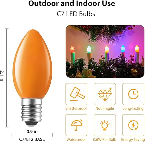 Vista 50 de Bombilla LED verde C7 de repuesto para Navidad, bombillas E12 C7 inastillables de repuesto, bombillas regulables de grado comercial para Navidad