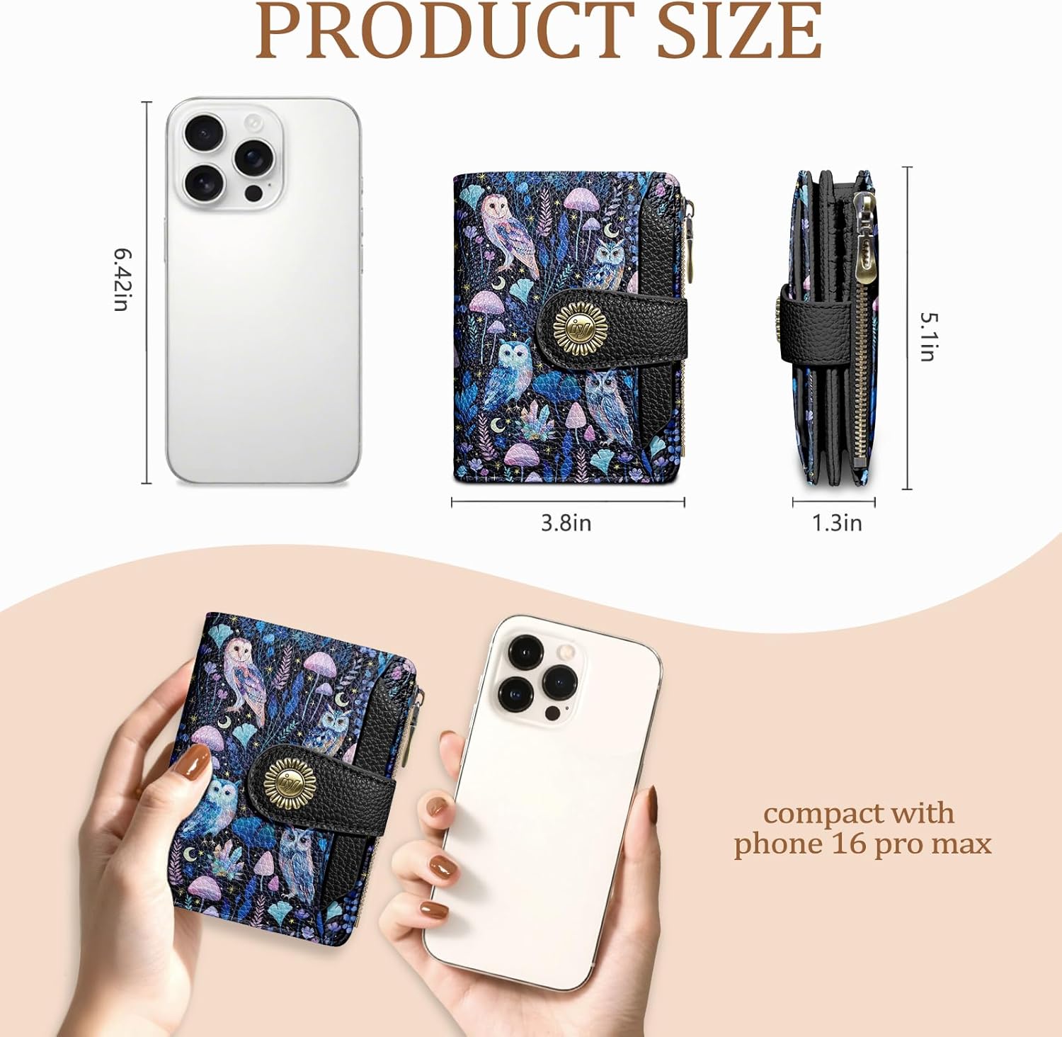 Owl Small Wallet Women RFID Blocking Bifold, Credit Card Holder, Zipper Coin Pocket, PU Leather, Magic, Compact, Travel, 4 ID Window, 14 Card Slots, Cash Purse, Ladies Woman Female Girls - Image 4