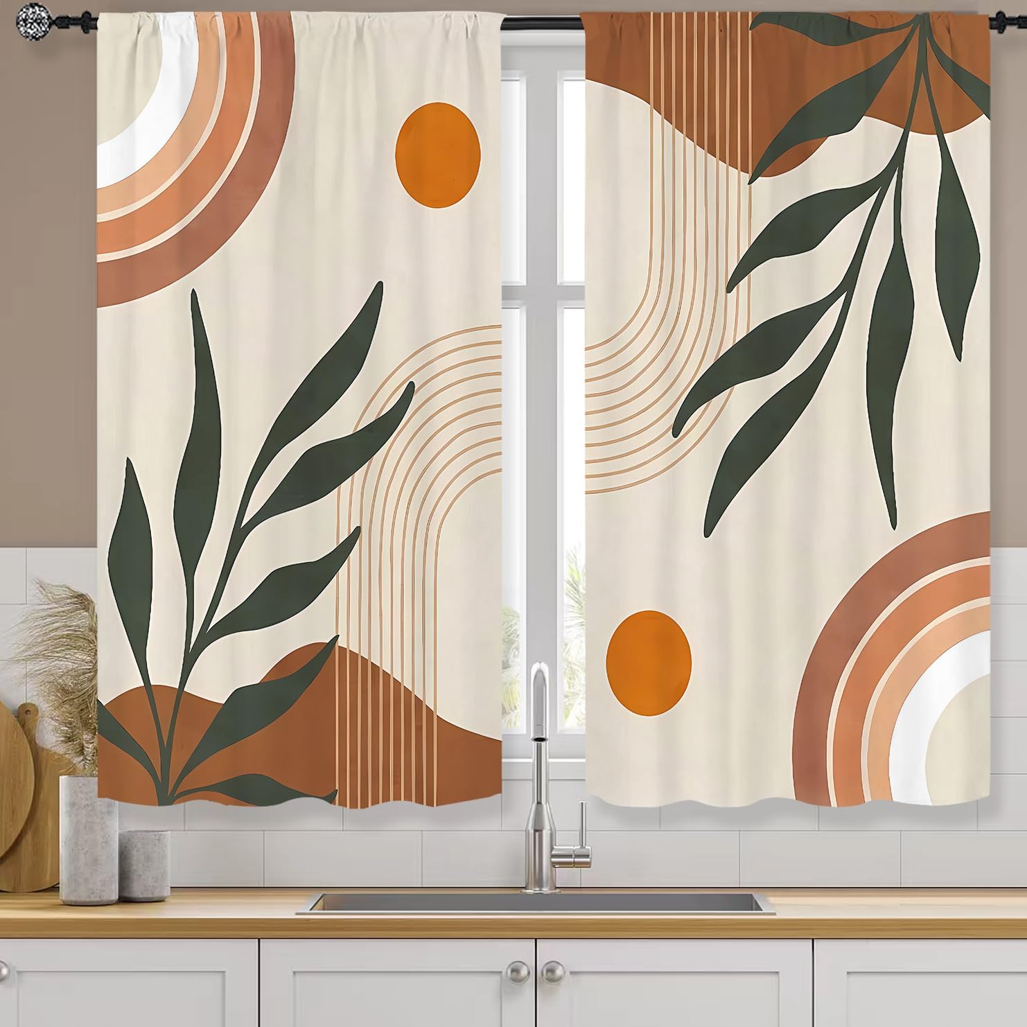 Amazon.com: Famiffty Mid Century Boho Arch Kitchen Curtains Rod Pocket Abstract Geometric Modern ...