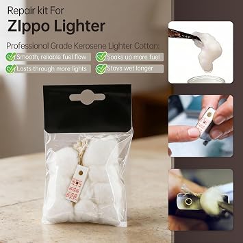 Cotton Compatible with Zippo Lighter,2 Pack,Replacement Parts Comaptible with Zippo Accessories(Cotton,Felt Pad,Wick)