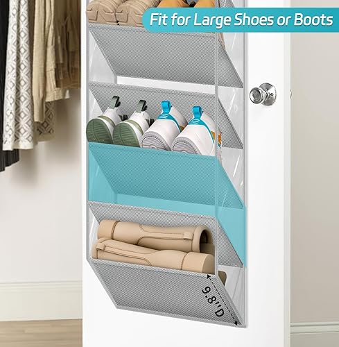 Miniatura 3 de AOODA Organizador de zapatos sobre puerta de 10 niveles transparente, estante colgante grande con bolsillos profundos para puerta de armario,