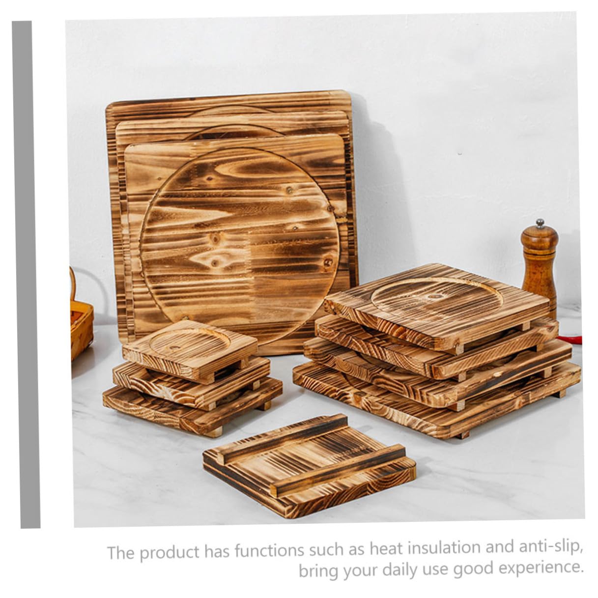 NUOBESTY Almohadilla Aislante de Madera Maciza para Cacerolas Base de Madera Resistente al Calor Accesorio de Cocina para Proteger Superficies Cocción