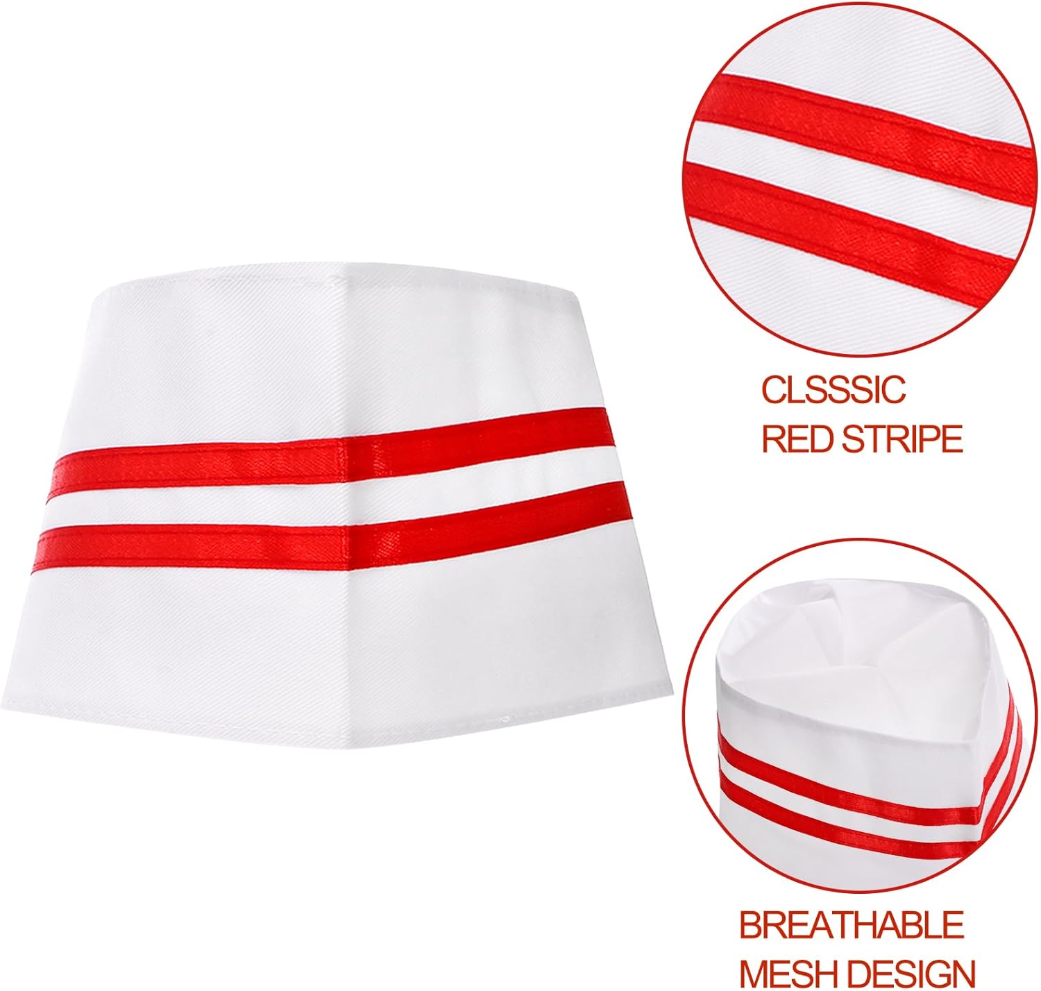 DEAYOU 6 Pcs 1950s Adult Waiter Costume Kit, Red White Striped Apron with 2 Pockets, Chef Hat Red Bow Ties for Halloween - Image 4