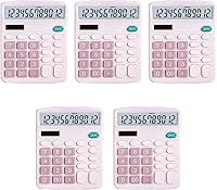 Vista 4 de YOUHO Calculadora de escritorio de oficina rosa, batería solar de 12 bits, doble potencia, función estándar, calculadora electrónica con pantalla