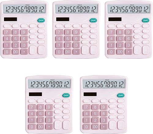 Miniatura 4 de YOUHO Calculadora de escritorio de oficina rosa, batería solar de 12 bits, doble potencia, función estándar, calculadora electrónica con pantalla