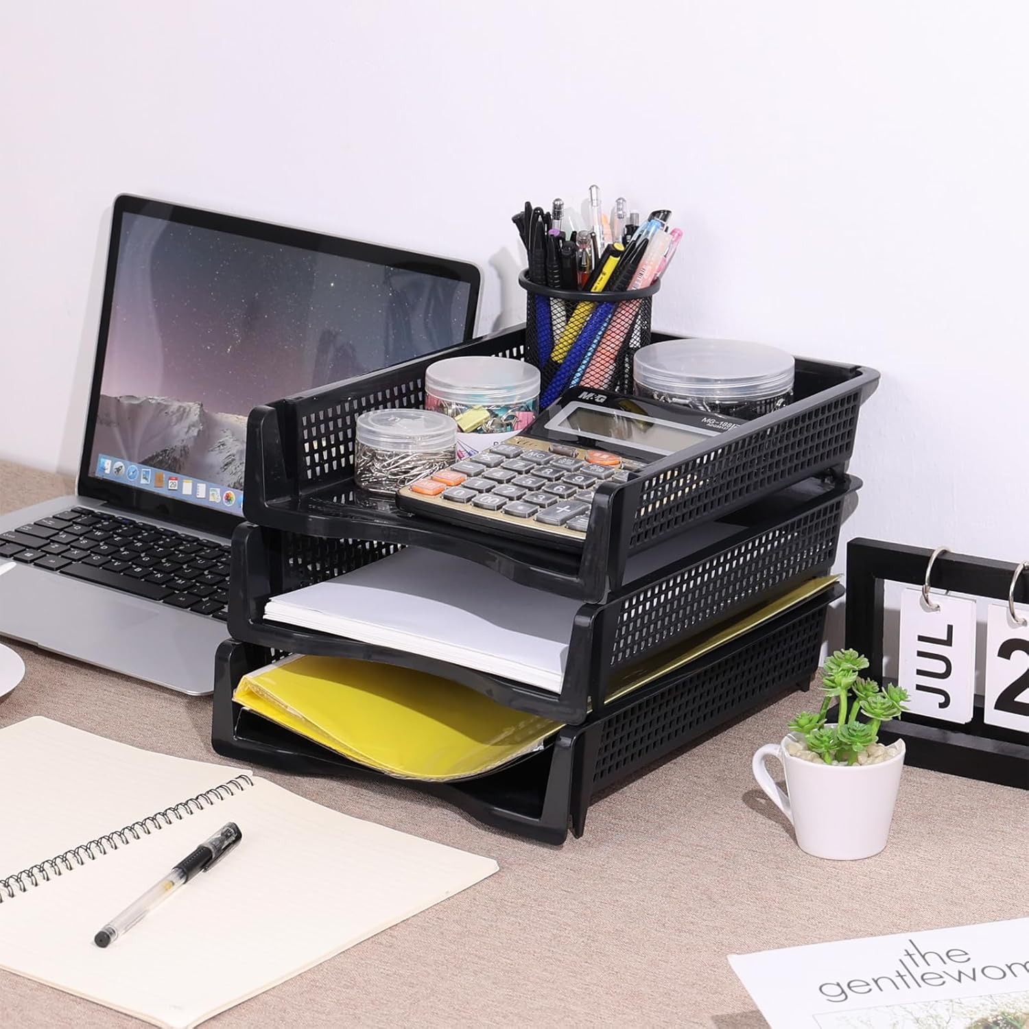 6 Pack Plastic Rectangular Letter Trays, Stackable Desk Organizer Tray for Paper Storage
