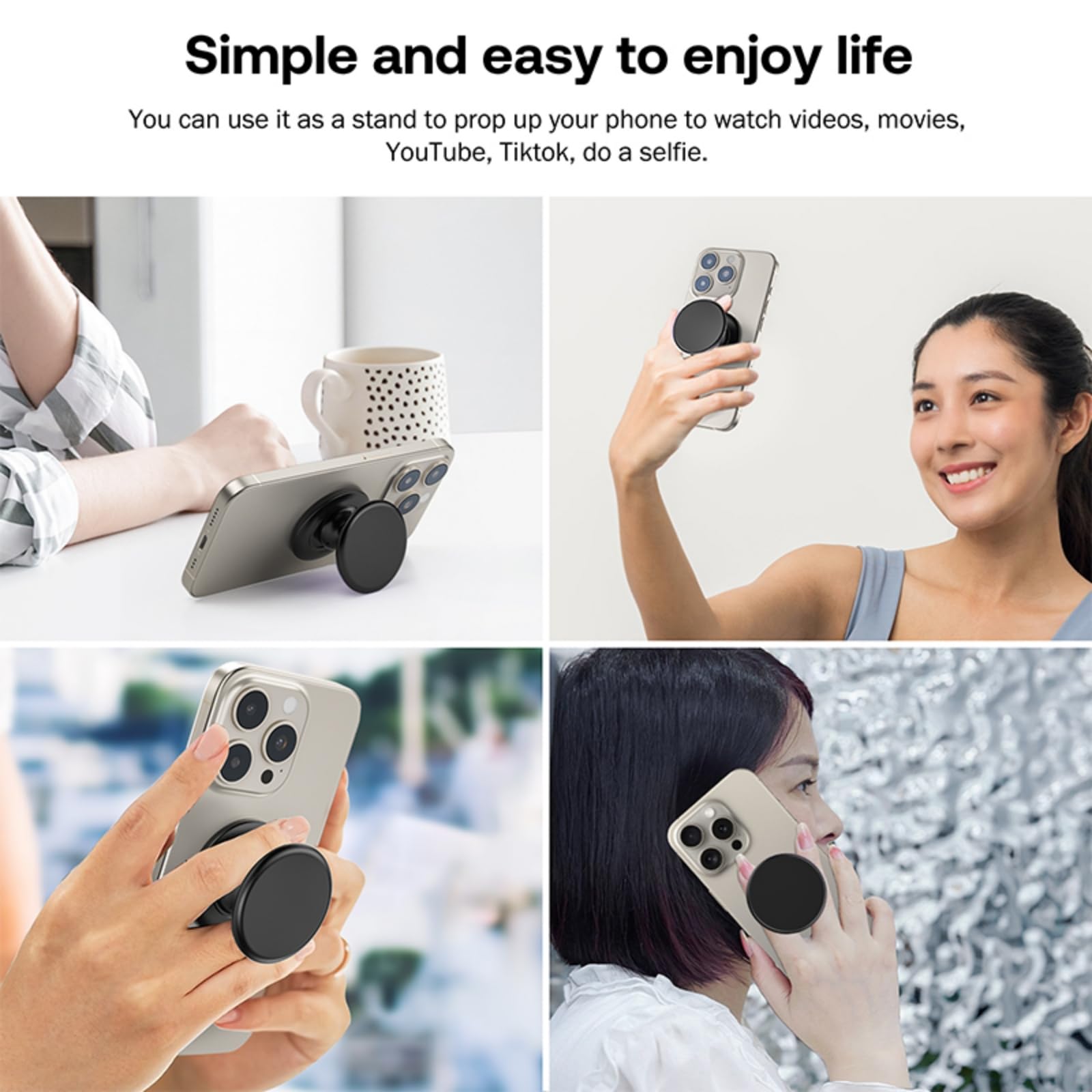 Macaron Solid Color Design Expandable and Collapsible Mobile Phone Grip Stand Holder for Phone Tablet Cell Phone Accessory, Pink