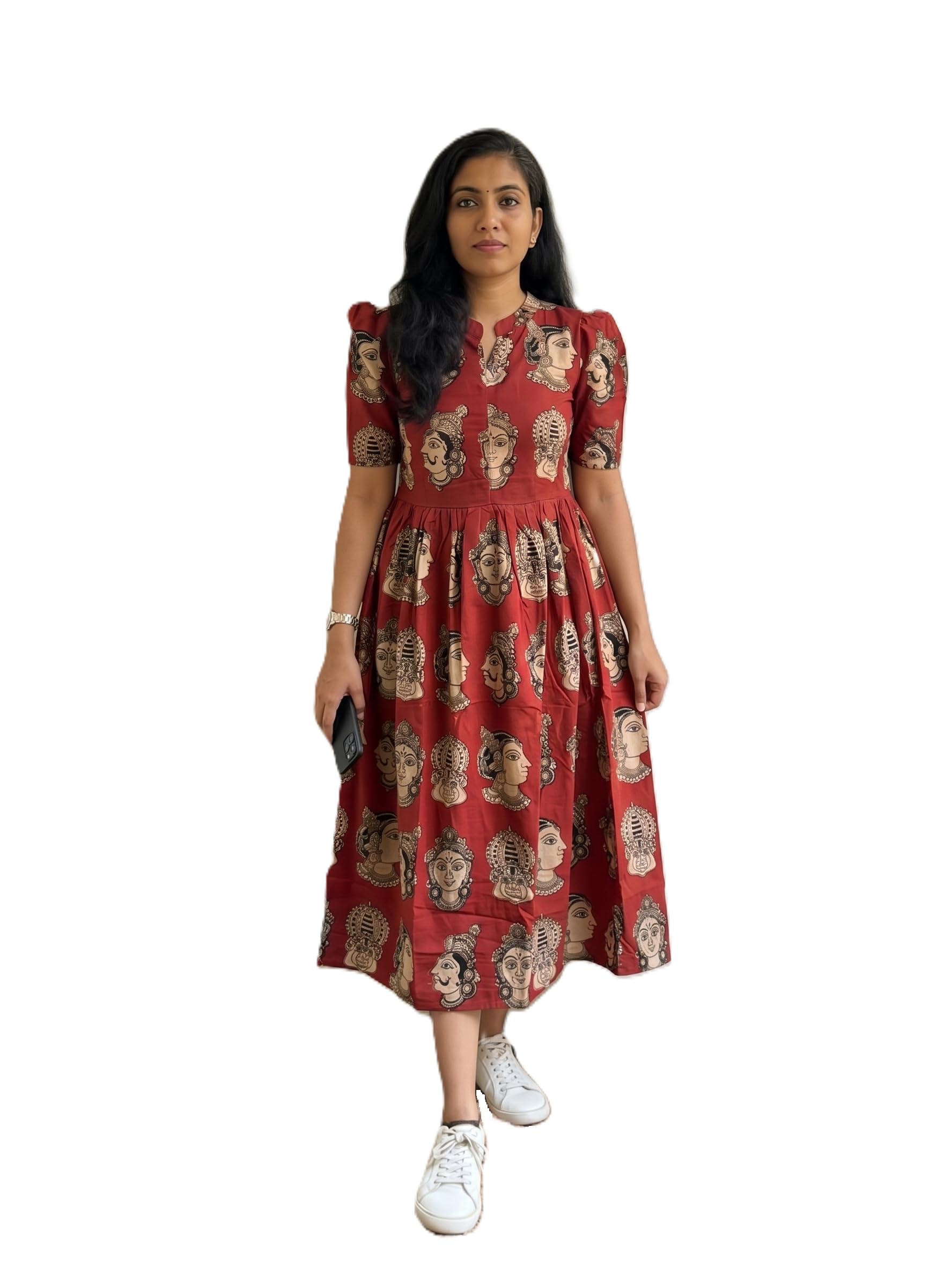 Women's Maroon Pure Cotton Printed Maxi Dress-image-37