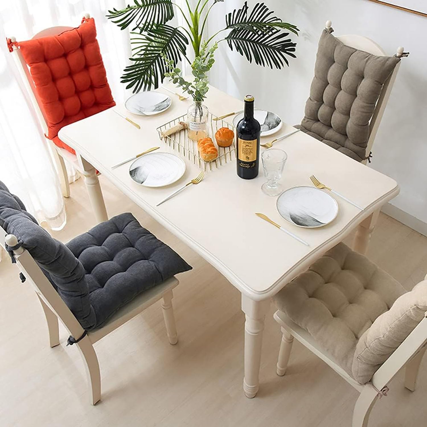 Cojines Acolchados para Sillas de Cocina 40x40x55cm Pack de 1/2/4 Cómodos con Cintas Ideal para Comedor Oficina Jardín Terraza Interior y Exterior.