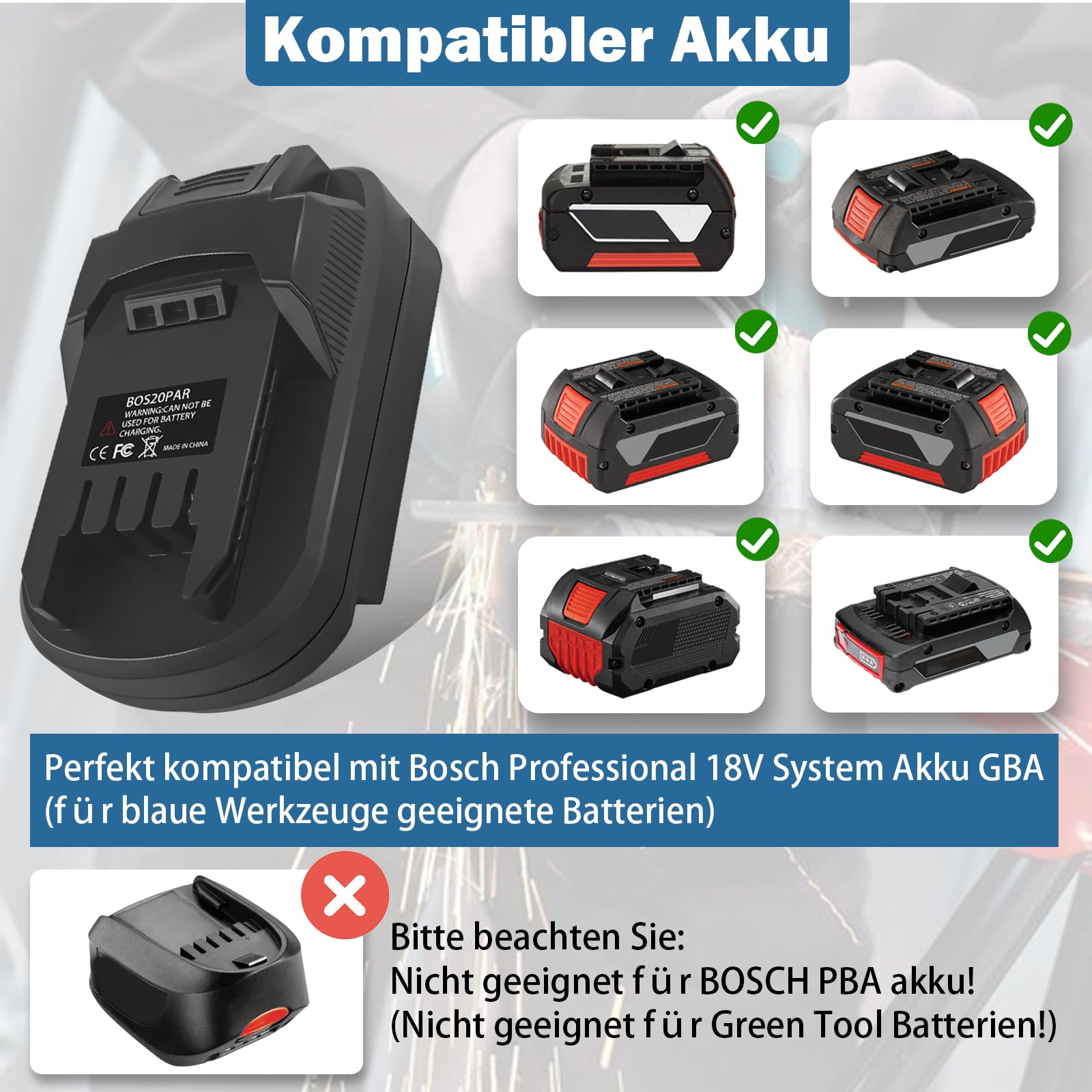 Adaptateur de Batterie pour Bosch Professional 18V Système vers Outils Parkside 20V XTeam, BOS20PAR Convertisseur pour Bosch 18V Professional à remplacer la Batterie Parkside 20V