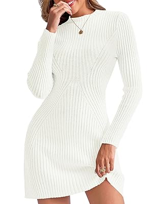 Saodimallsu Womens Long Sleeve Sweater Dress Bodycon Crew Neck Fall Slimming Knit Mini Dresses