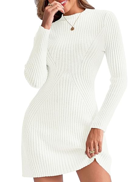 Saodimallsu Womens Long Sleeve Sweater Dress Bodycon Crew Neck Fall Slimming Knit Mini Dresses