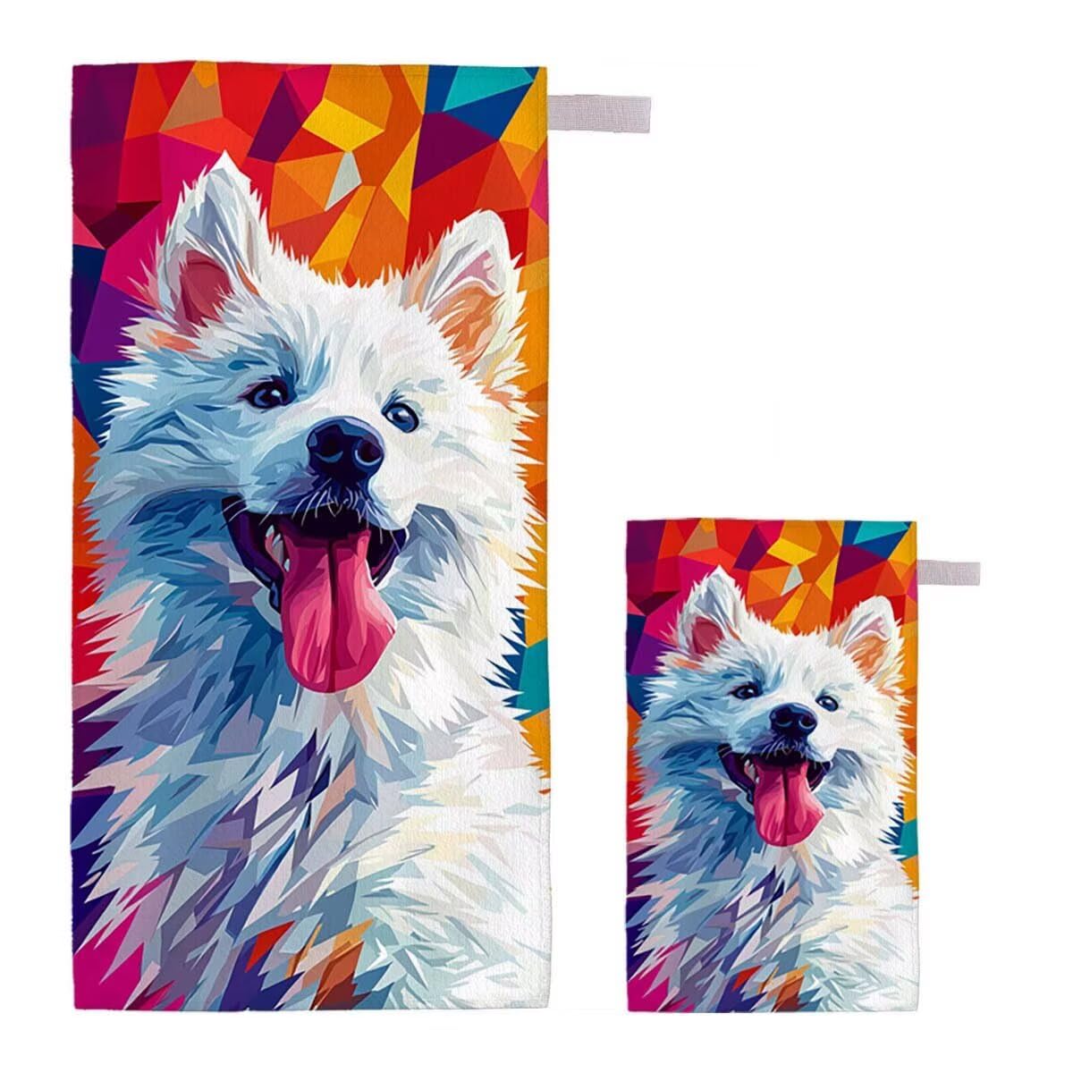 Serviette de Plage XXL 90x180cm/35x70cm Lot de 2 Serviette de Plage Microfibre, Séchage Rapide & Anti-Sable, Compactes, Serviette Microfibre pour Fitness Sports Yoga, Cadeau Homme Femme (Chien) H-29