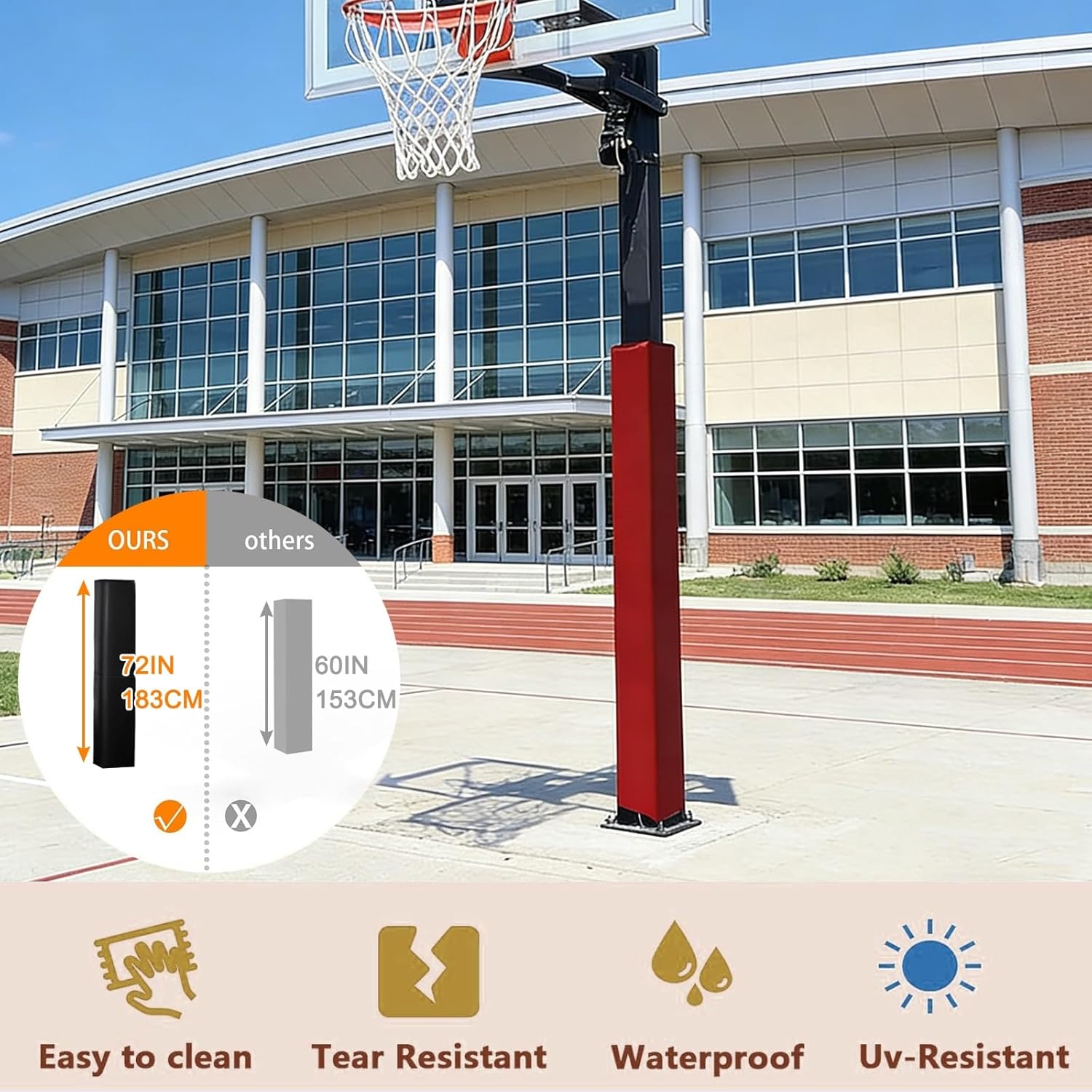 Basketball Pole Pad Hoop Pole Padding 4" 7" 12", 6ft Tall Gym Pole Padding Square Beam Wrap, Foam Padding for Square Pole, Basement Poles Safety Pads