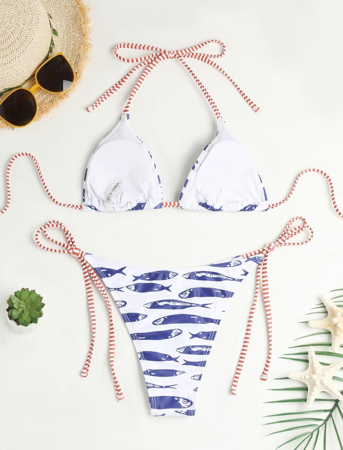 ZAFUL Womens Printed Triangle Bikinis 2 Piece Halter Bikini Sets High Cut Bathing Suit Side Tie Swimsuits