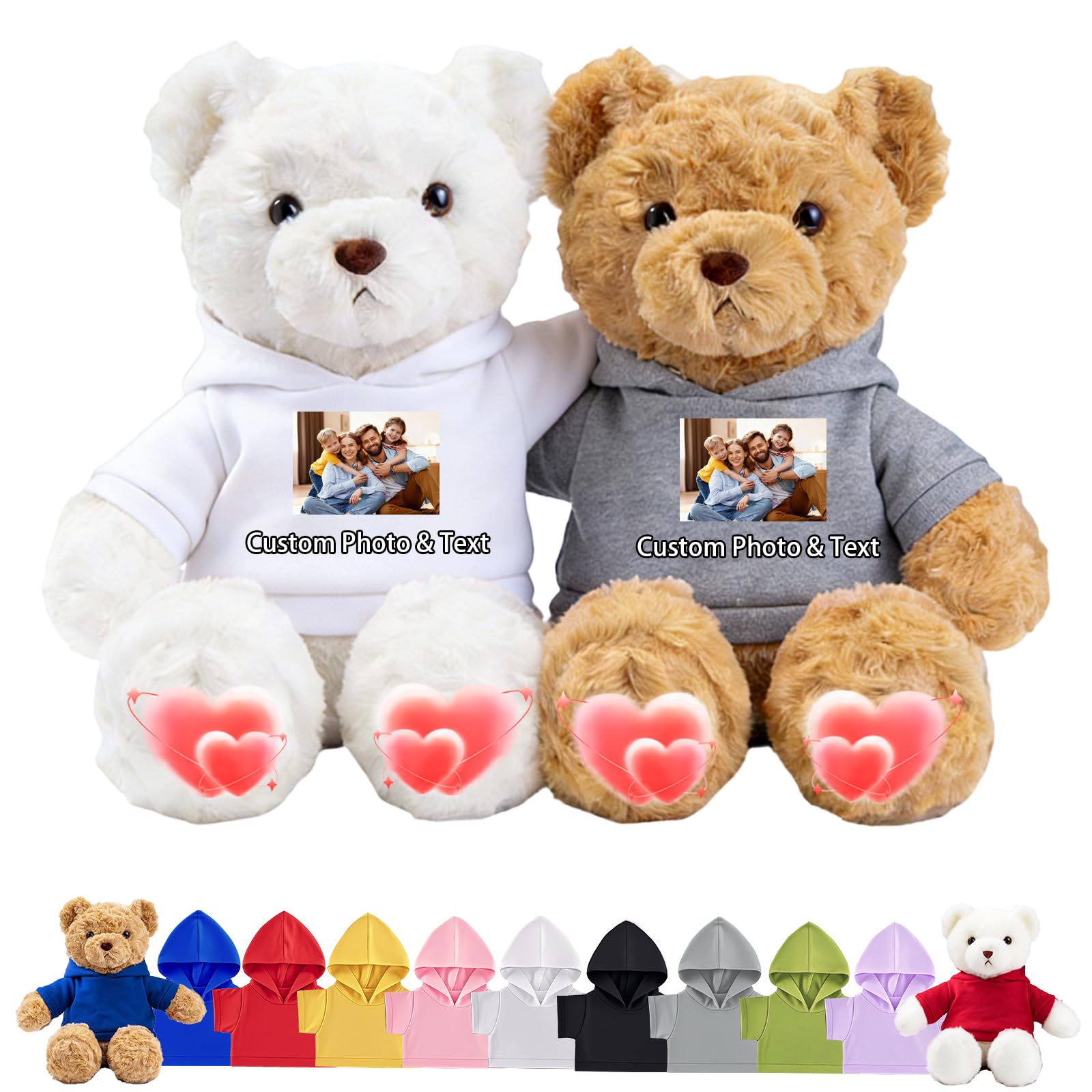 Ositos de Peluche Personalizados con Foto Texto, Teddy Bear Osito de Peluche Personalizado con Ropa Regalos para San Valentín Navidad Cumpleaños 2 Piezas, 30cm