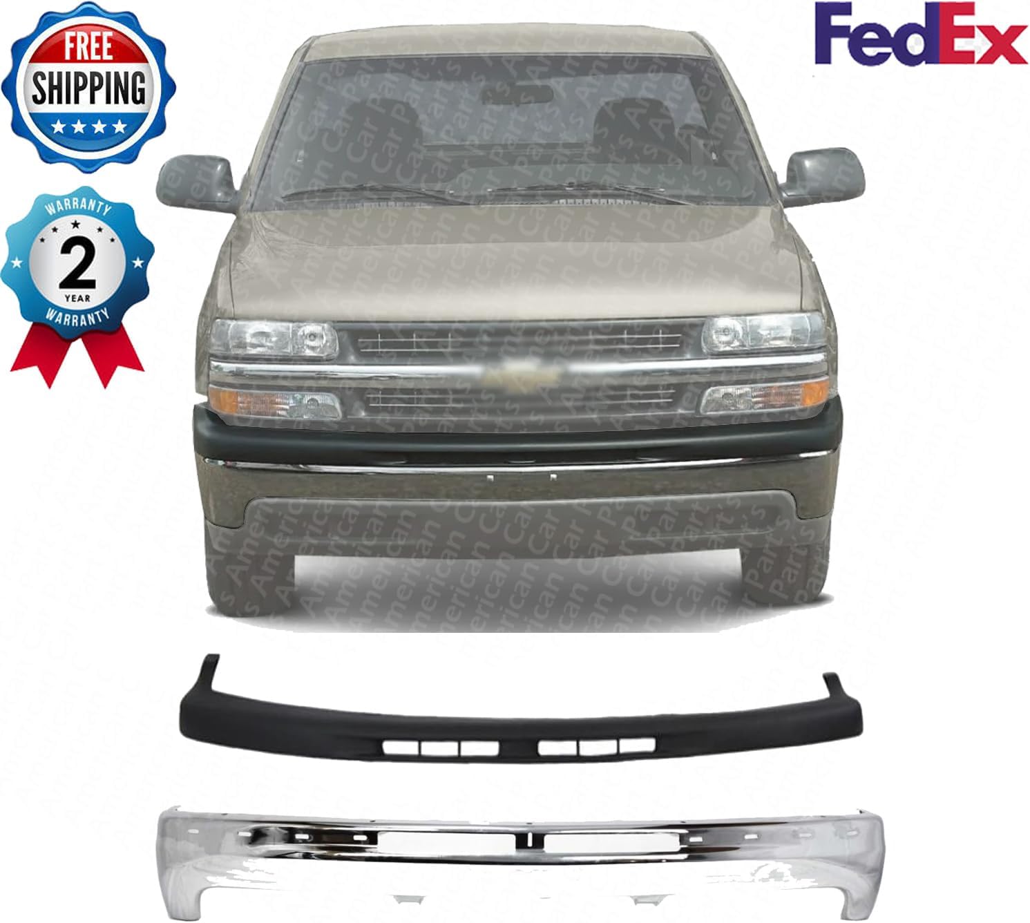 For 00-06 TAHOE 99-02 SILVERADO 1500 FRONT BUMPER FACE BAR CHROME FILLER CAP TXT GM1002376 GM1051103