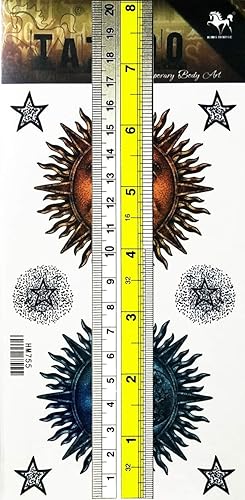 Miniatura 2 de PARITA - Tatuajes temporales sobre amarillo y azul, luna, sol, estrellas, ensueño, caricatura, para adultos, hombres, mujeres y niños, tatuajes