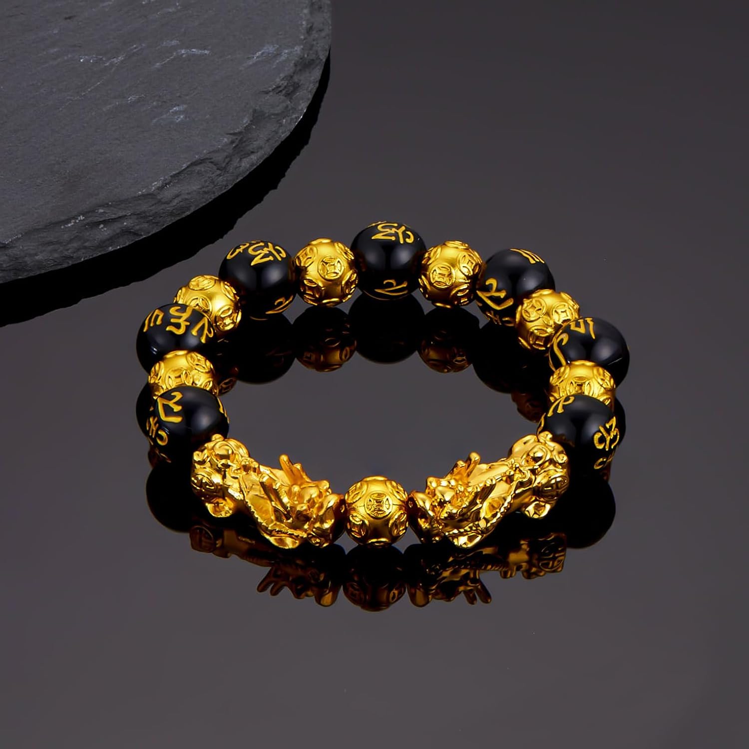 RIOSO Feng Shui Bracelets for Men Women Good Luck Black Obsidian Pixiu Beads Lucky Bracelet Set Dragon Attract Wealth Money Fortune Pi Yao Jewelry - Image 7