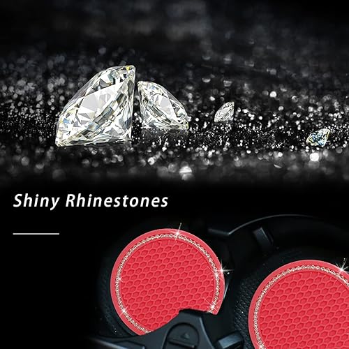 Miniatura 5 de Ziciner Paquete de 4 posavasos brillantes para automóvil, portavasos de goma suave de cristal, tapete antideslizante con diamantes de imitación,