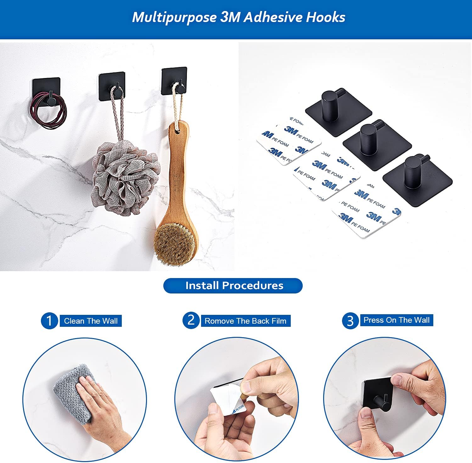 Starknows 6 PCS Bathroom Hardware Set, Matte Black Stainless Steel Bathroom Accessories Towel Rack Set Round Wall Mounted, Include 16inch Towel Bar, Toilet Paper Holder, Towel Ring, 3 Robe Towel Hooks : Tools & Home Improvement