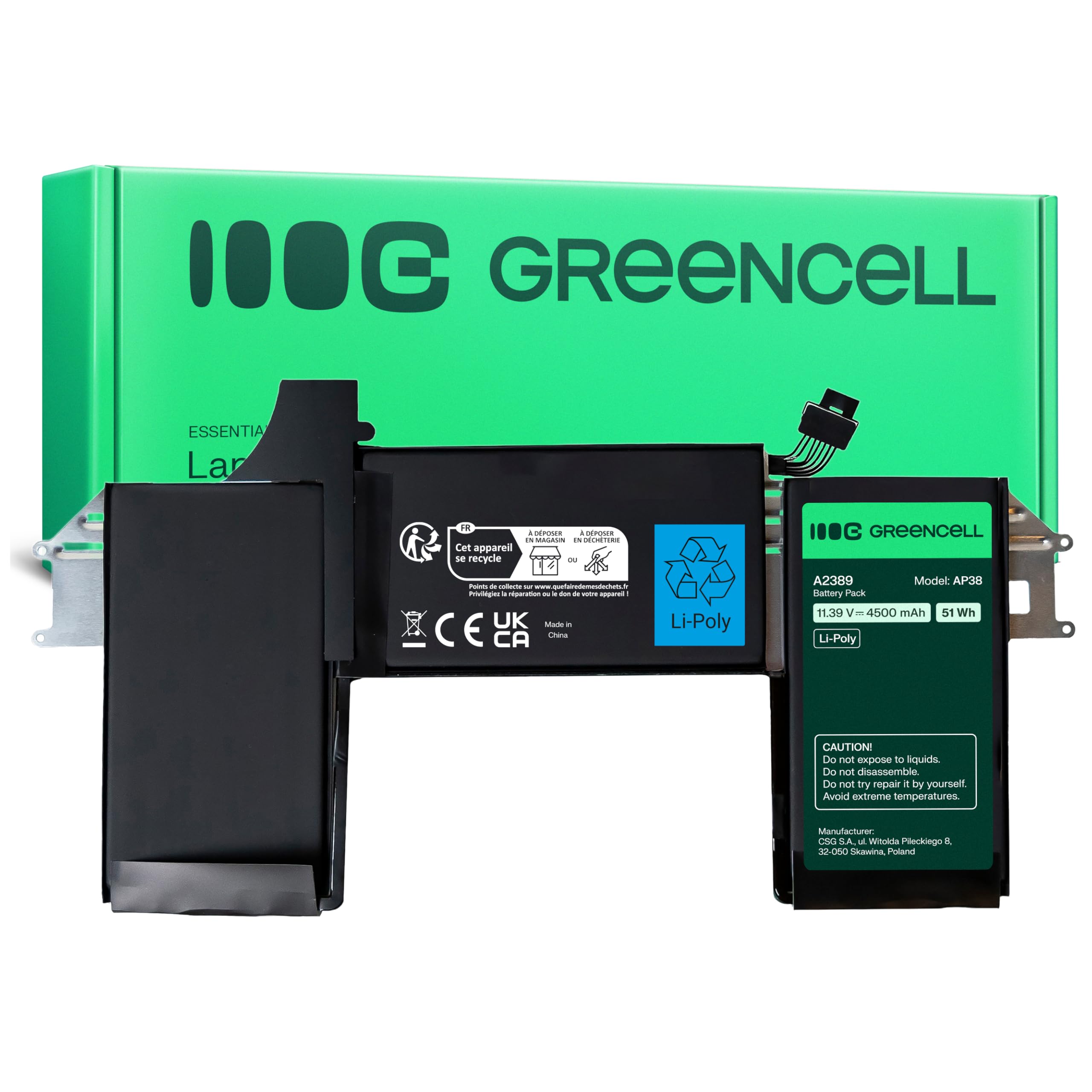 Green Cell Bateria do Laptopa Apple A2337 M1 2020 MacBookAir10 1 MGN63ZE A MGN73ZE A MGN93ZE A MGNA3ZE A MGND3ZE A MGNE3ZE A A2337 (2700mAh 11.3V Czarny) A2389