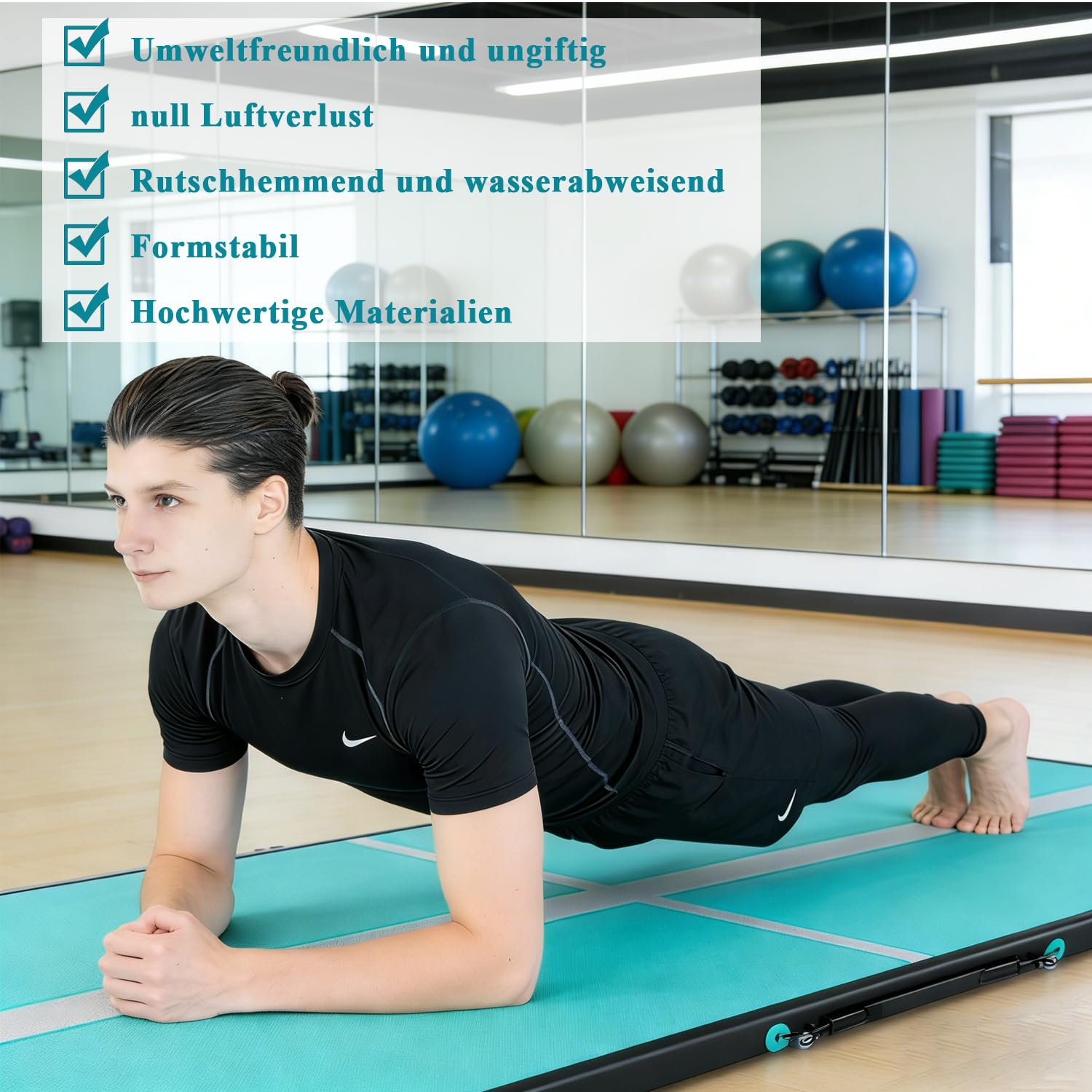 Airtrack Matte, Turnmatte Aufblasbar, 3/4/5m Tumbling Matte, 10cm Hoch Gymnastikmatte, Luftpumpe | Yogamatte, Tumbling Matten, Trainingsmatte, Turn- & Fitness