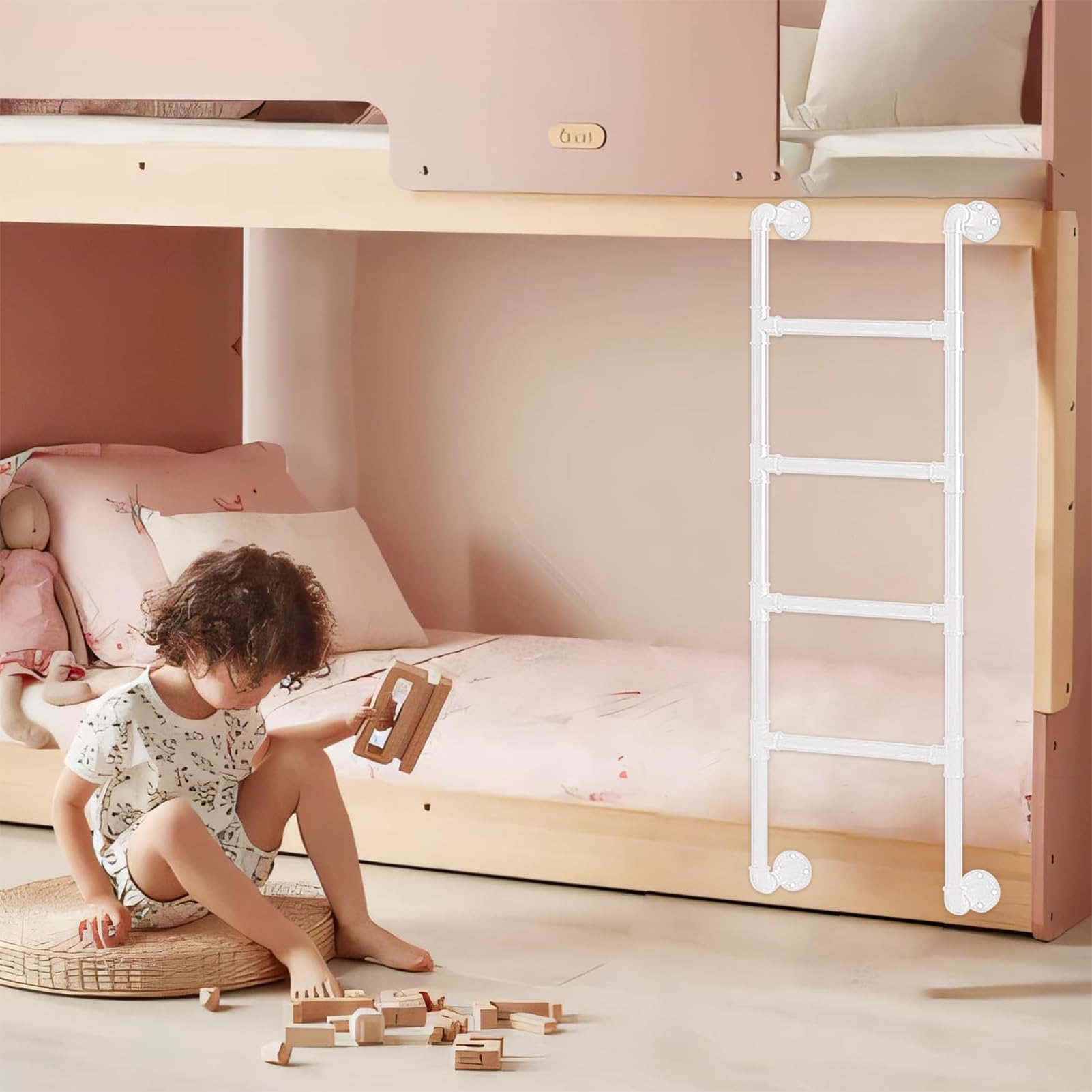 Escalera para litera fija de 175 cm con herrajes de montaje para pared de ático