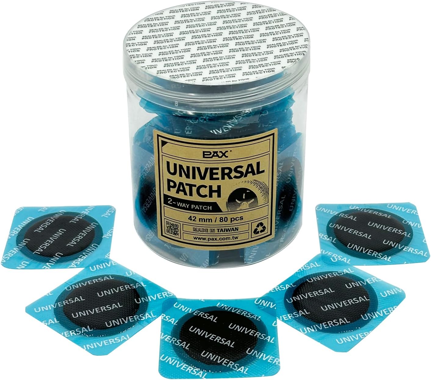 PAX 80Pcs 42mm Canned Round Universal Rubber Tube and Tire Repair Patches, Suitable Radial and Bias Tires, Motorcycles, Automobiles, Truck, Agricultural Vehicles, River Floating