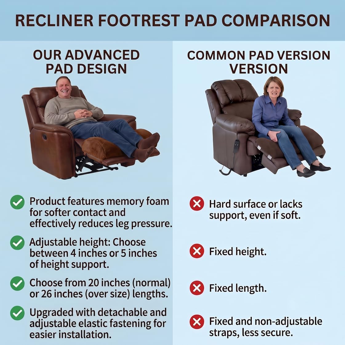 Foot Rest Pillow for Recliner, Memory Foam Leg Cushion (Dark Brown, 26 Inch)