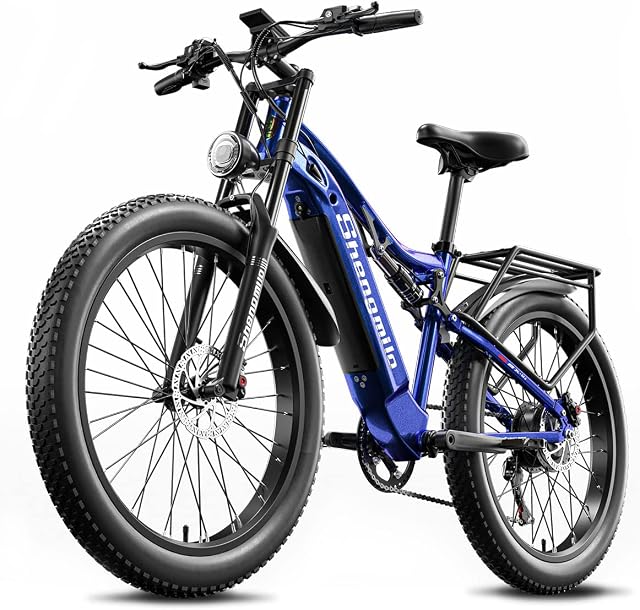 VLFINA Full suspension Electric Bike for adult, 26inch Fat Tire 7speed Electric Mountain Bike, 48V15Ah removable Lithium Battery,Dual hydraulic disc brakes ebike