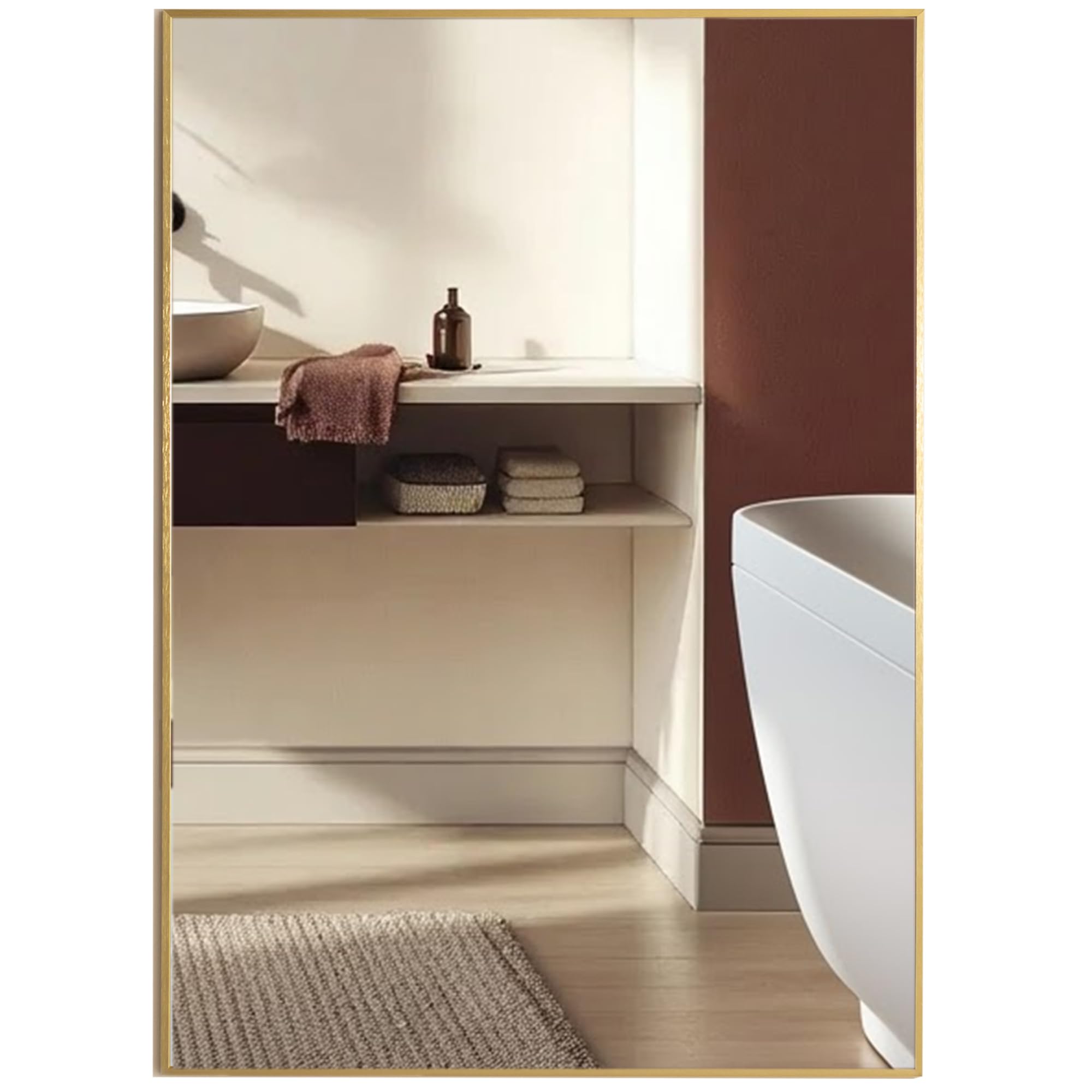 Neue Design Brushed Gold Mood® Premium Rectangular Bathroom Mirror Gold Framed Wall Mounted, Rectangle Frame Modern & Stylish (70Cm X 50Cm)
